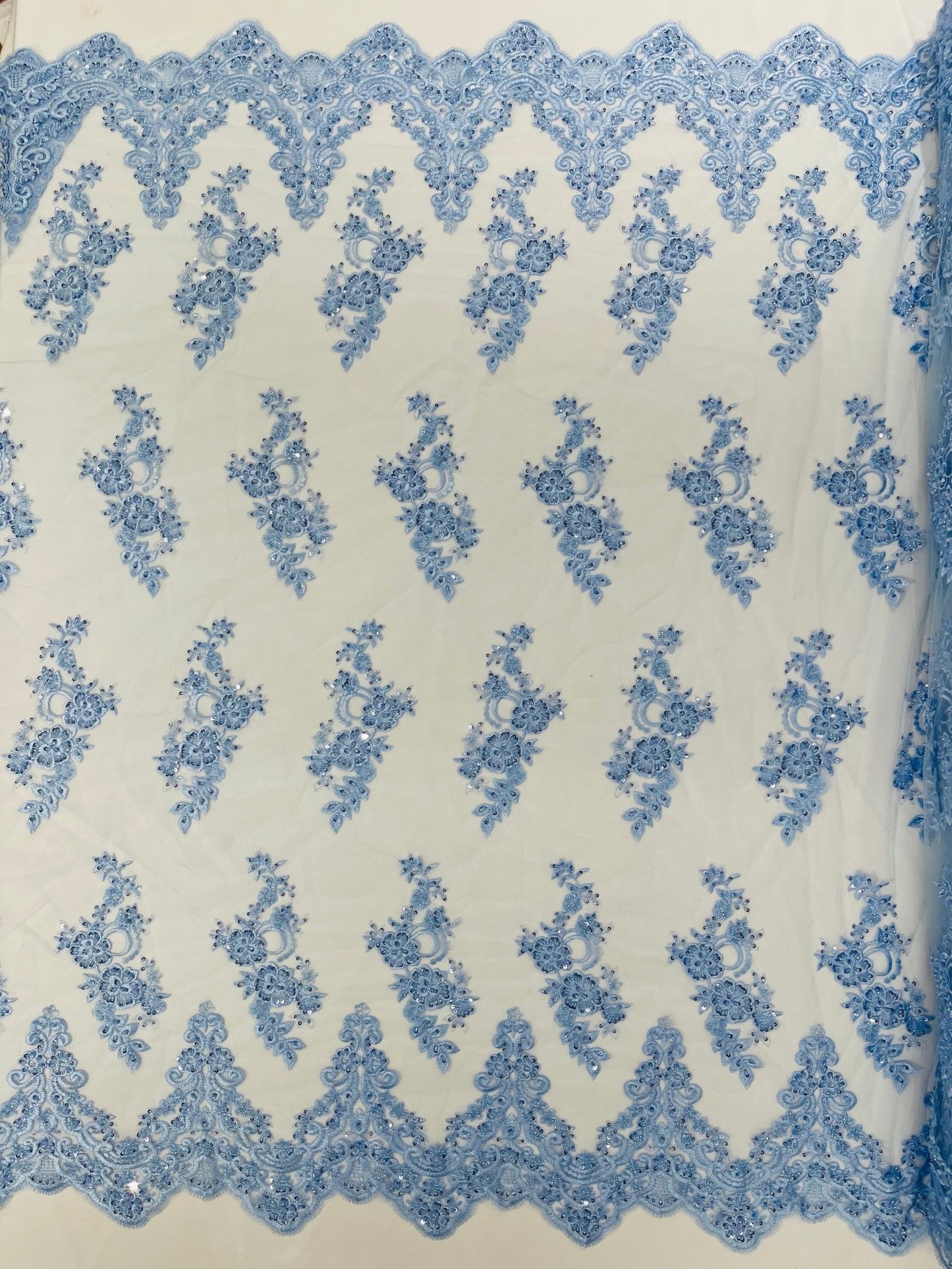 ELEGANT BEADED FLORAL LACE ON MESH FABRIC (By The Yard) - New Creations Fabric & Foam Inc