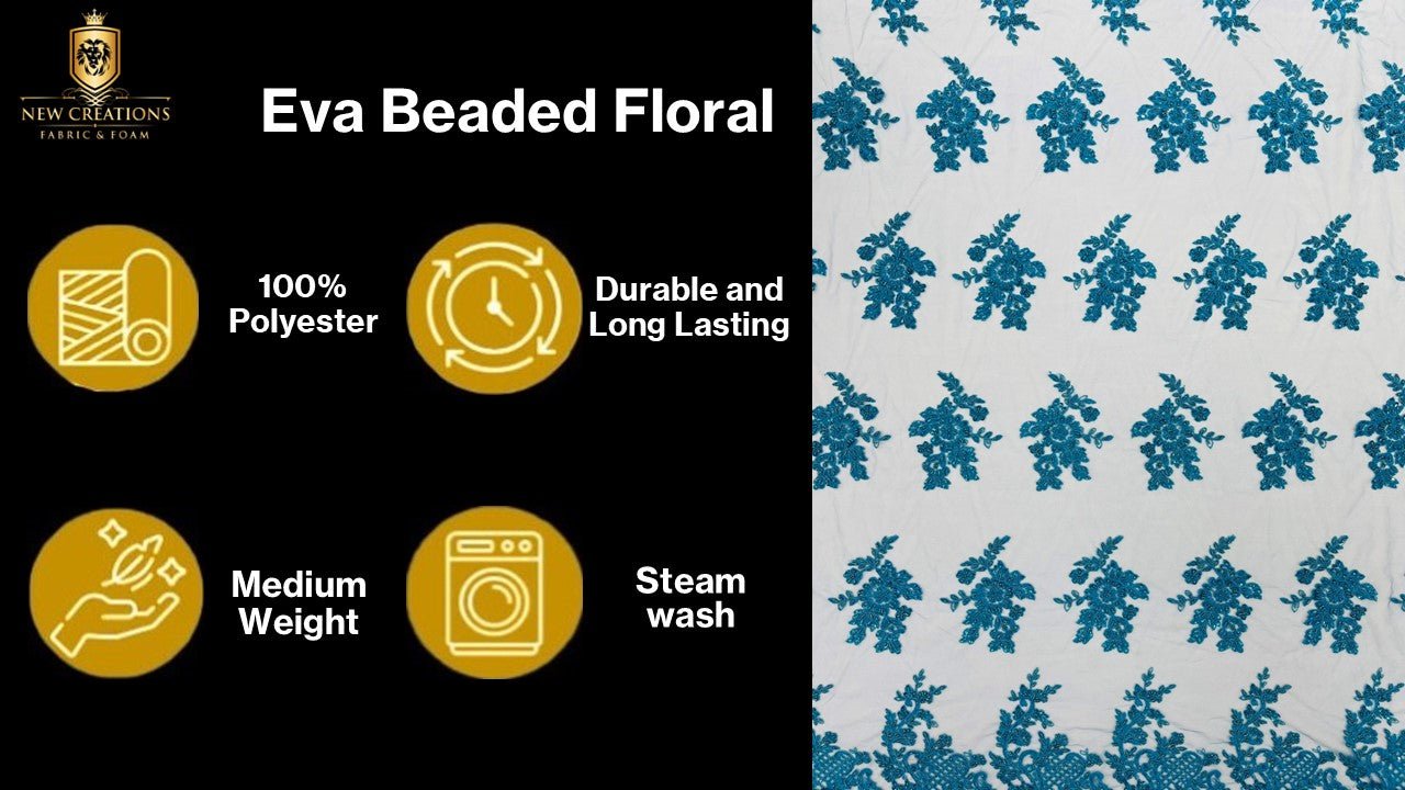 Eva Luxury Beaded Floral Lace 54” Wide| New Creations Fabric & Foam Inc. - New Creations Fabric & Foam Inc