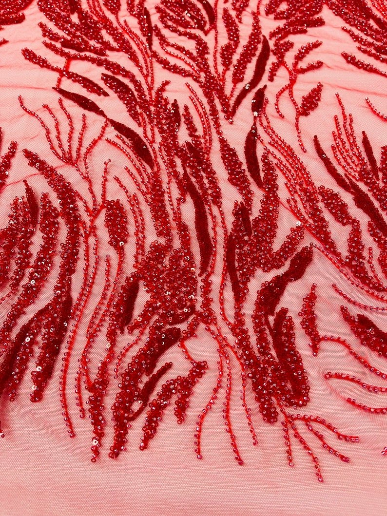 FANCY BEADED LACE ON MESH FABRIC (By The Yard) - New Creations Fabric & Foam Inc