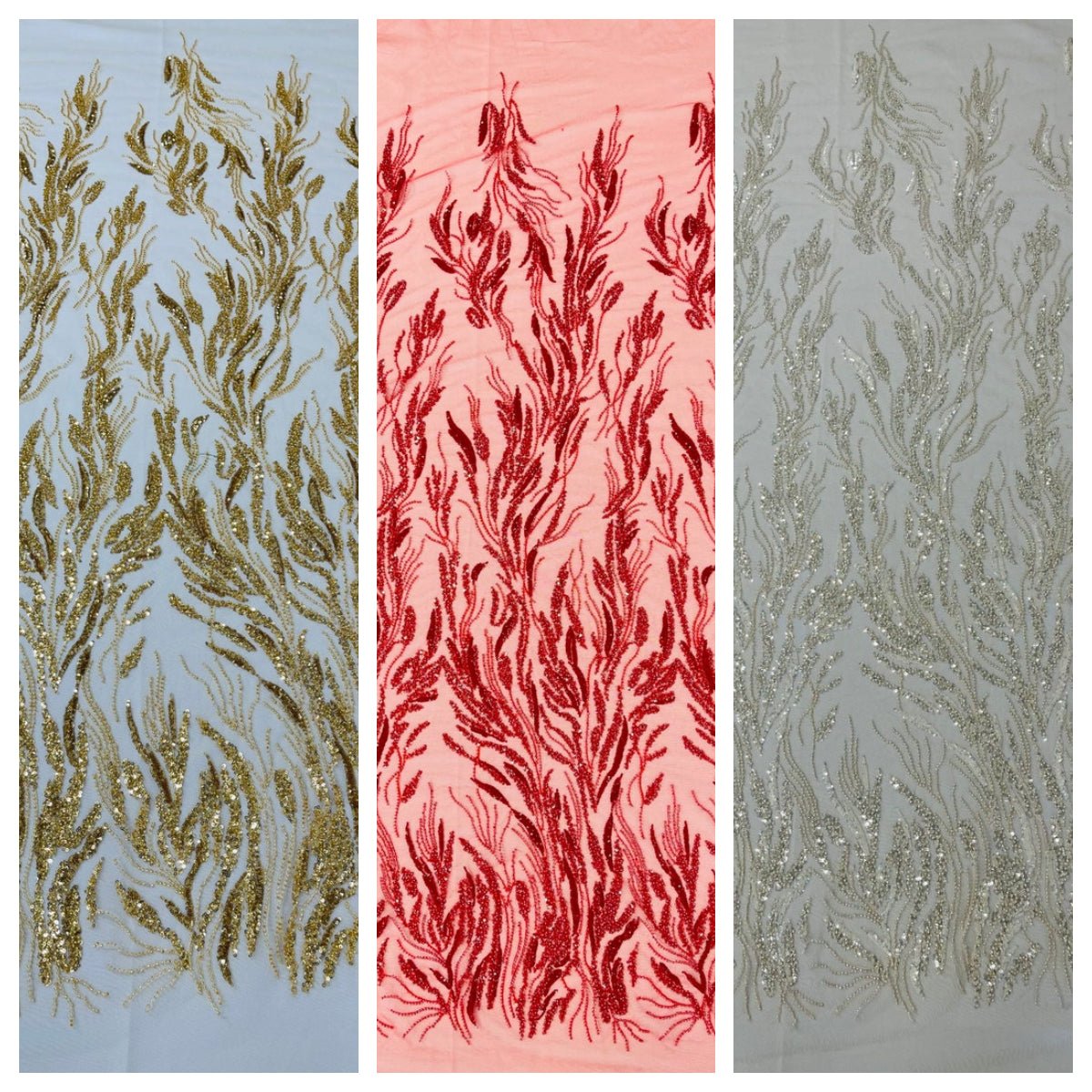 FANCY BEADED LACE ON MESH FABRIC (By The Yard) - New Creations Fabric & Foam Inc