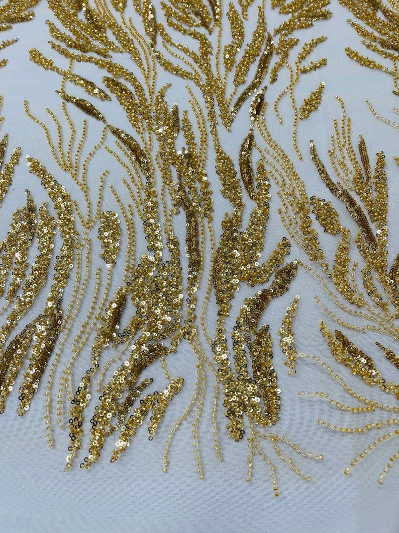 FANCY BEADED LACE ON MESH FABRIC (By The Yard) - New Creations Fabric & Foam Inc