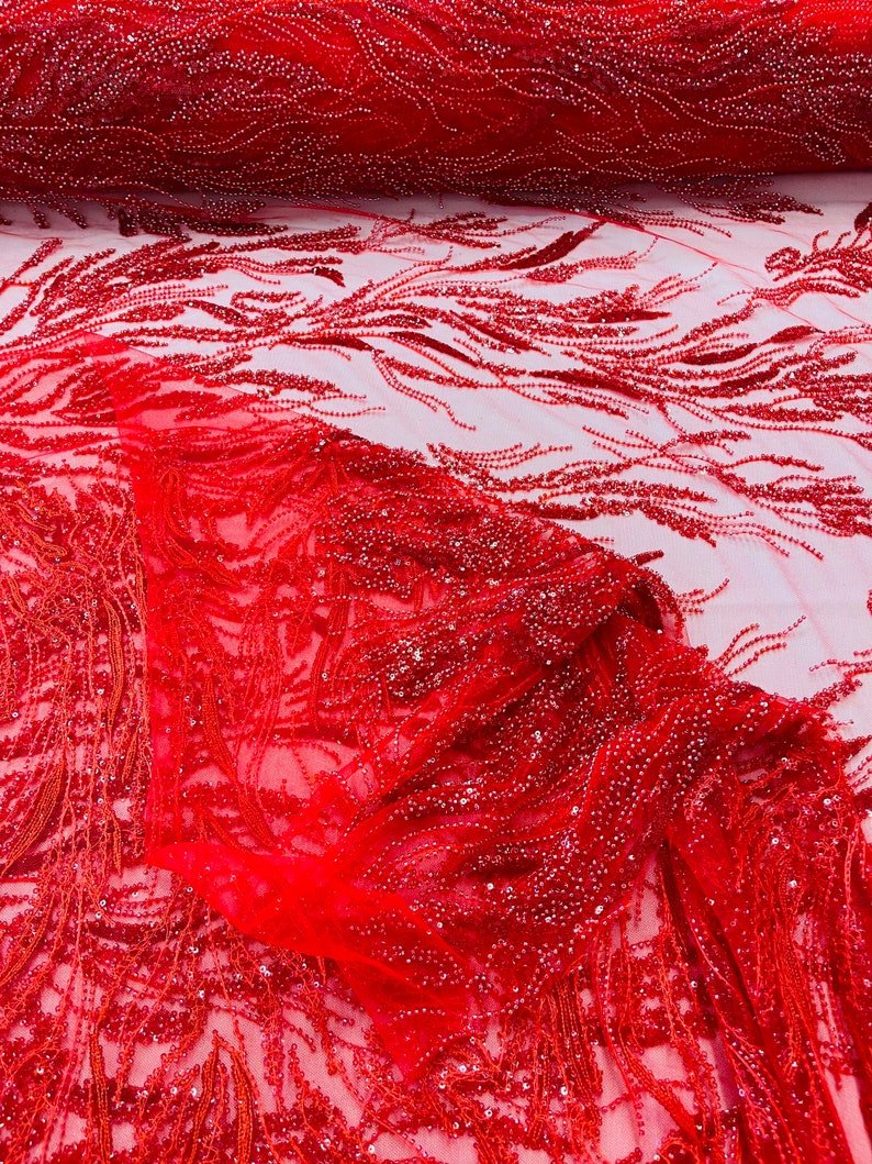 FANCY BEADED LACE ON MESH FABRIC (By The Yard) - New Creations Fabric & Foam Inc