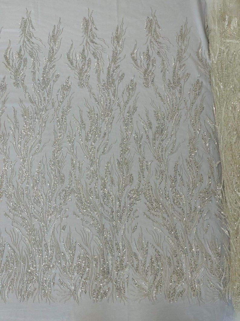 FANCY BEADED LACE ON MESH FABRIC (By The Yard) - New Creations Fabric & Foam Inc