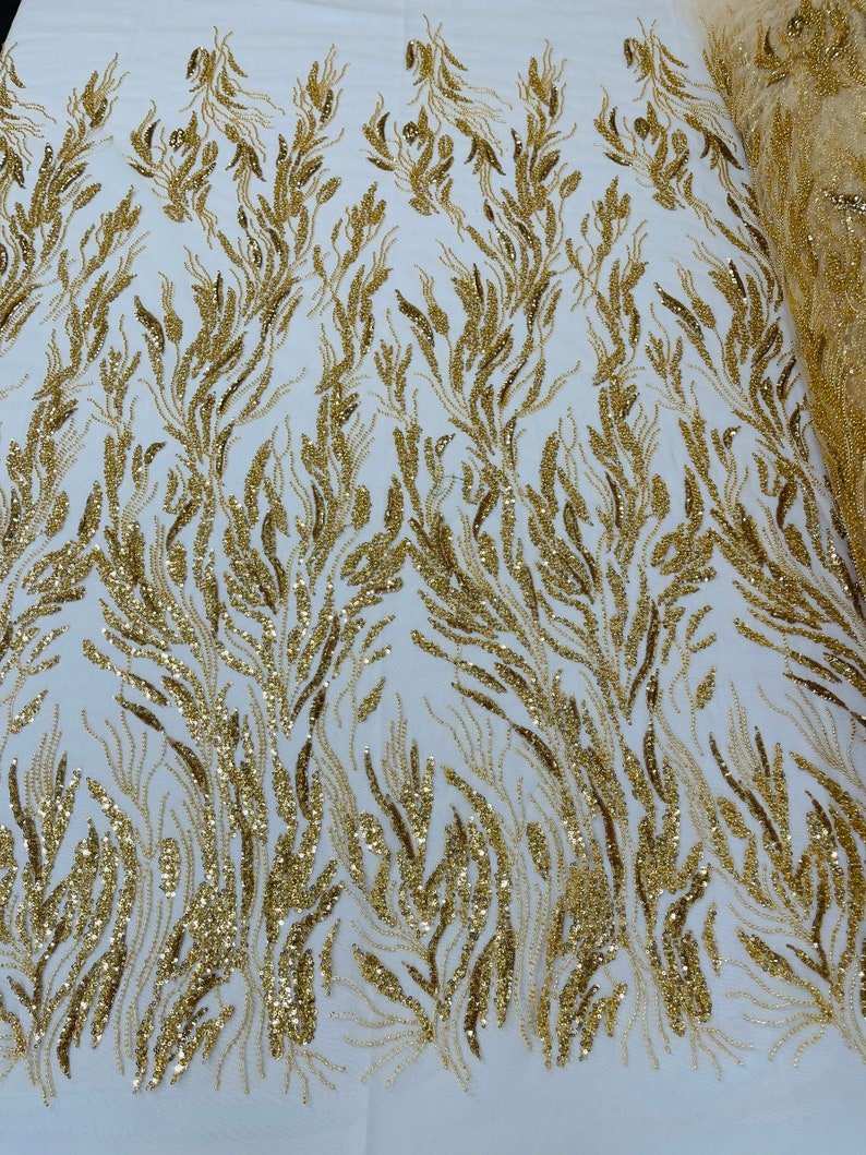 FANCY BEADED LACE ON MESH FABRIC (By The Yard) - New Creations Fabric & Foam Inc