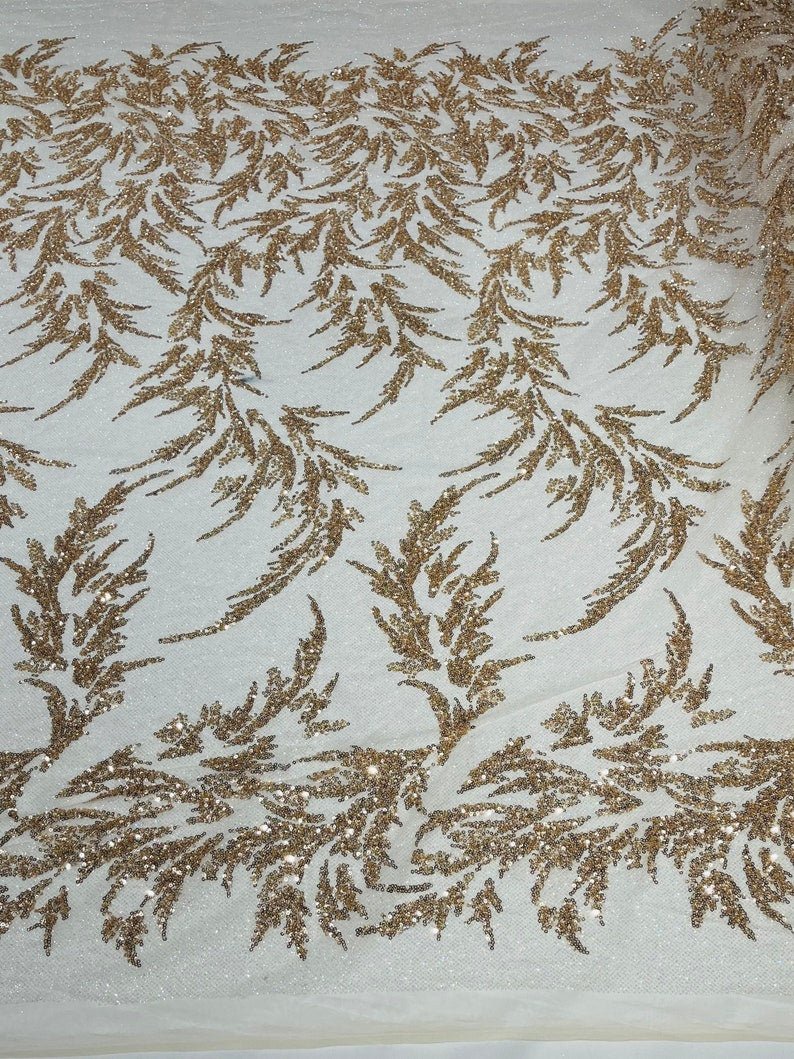 FASHION BEADED LACE ON GLITTER MESH FABRIC (By The Yard) - New Creations Fabric & Foam Inc