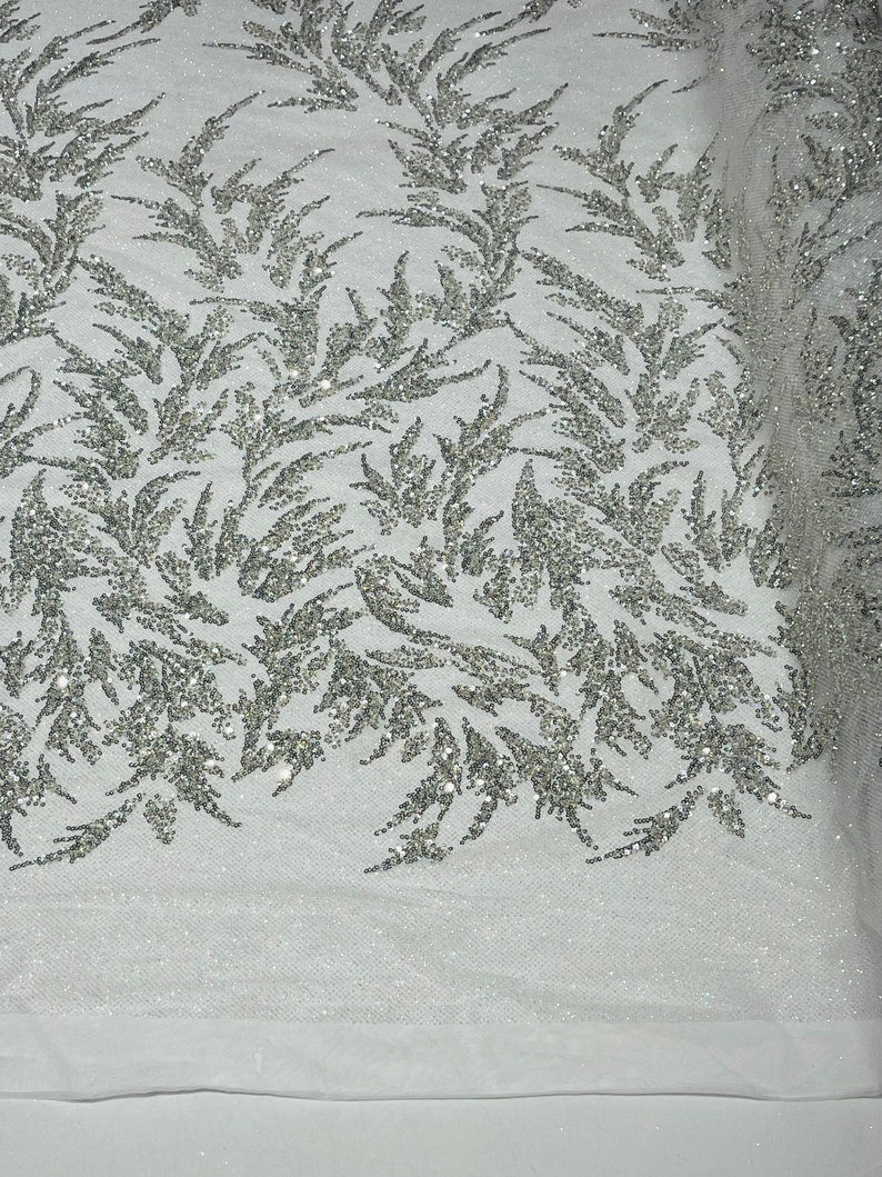 FASHION BEADED LACE ON GLITTER MESH FABRIC (By The Yard) - New Creations Fabric & Foam Inc