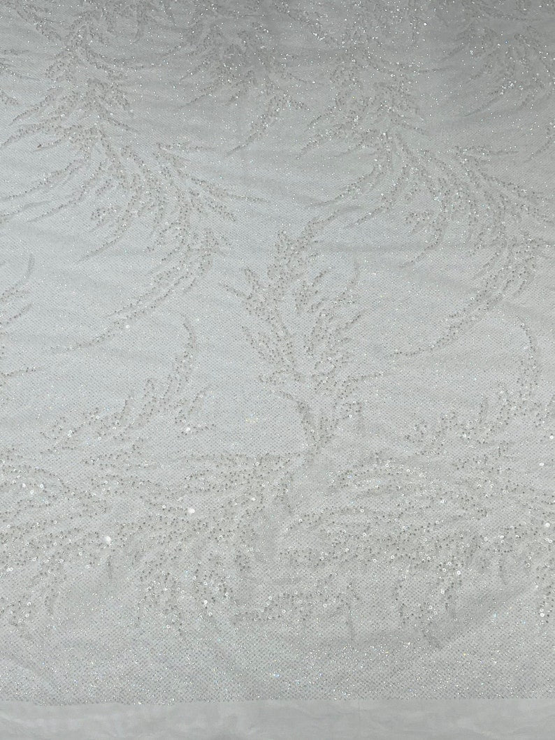 FASHION BEADED LACE ON GLITTER MESH FABRIC (By The Yard) - New Creations Fabric & Foam Inc