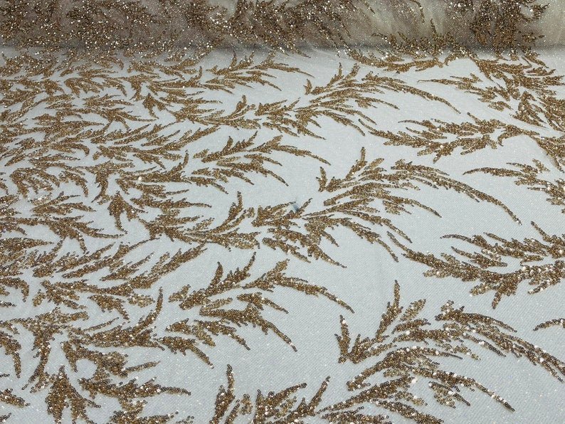 FASHION BEADED LACE ON GLITTER MESH FABRIC (By The Yard) - New Creations Fabric & Foam Inc