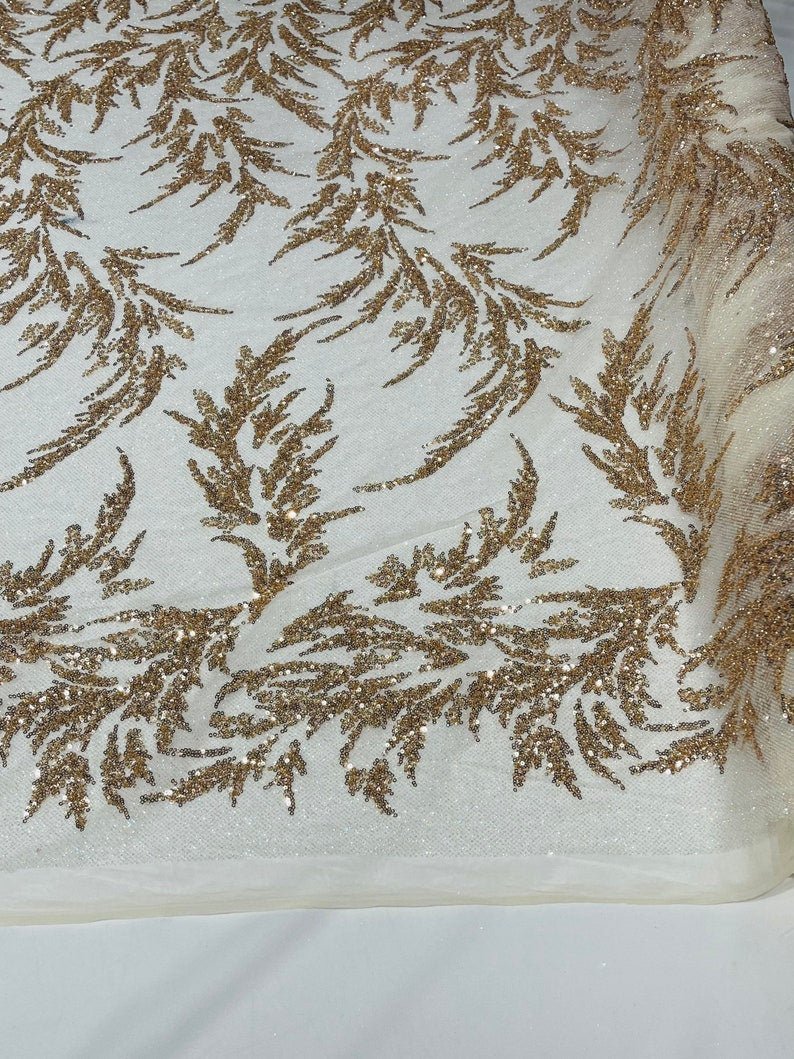 FASHION BEADED LACE ON GLITTER MESH FABRIC (By The Yard) - New Creations Fabric & Foam Inc