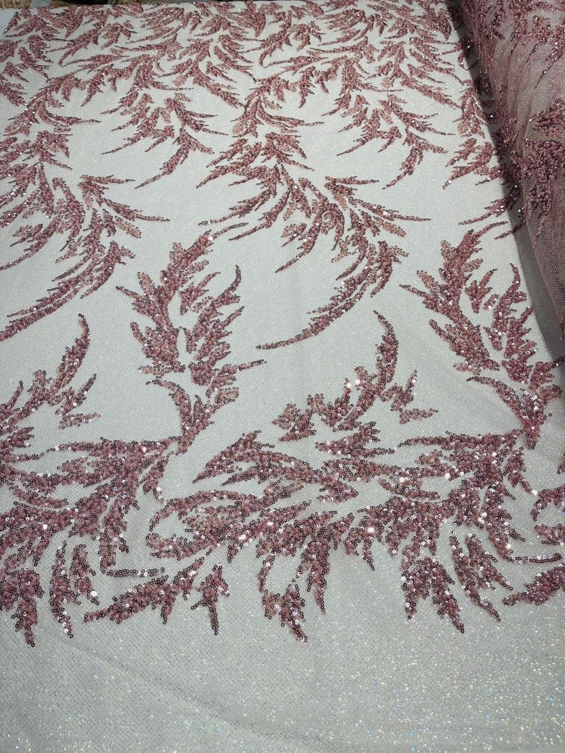 FASHION BEADED LACE ON GLITTER MESH FABRIC (By The Yard) - New Creations Fabric & Foam Inc