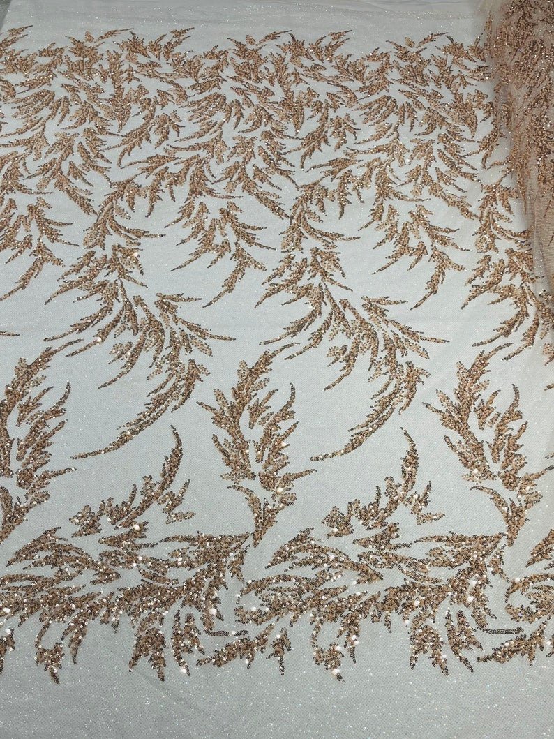 FASHION BEADED LACE ON GLITTER MESH FABRIC (By The Yard) - New Creations Fabric & Foam Inc