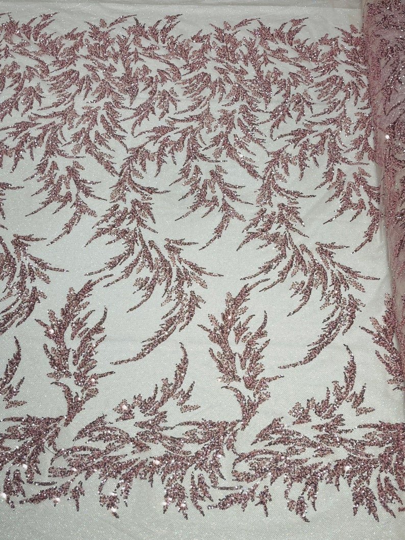 FASHION BEADED LACE ON GLITTER MESH FABRIC (By The Yard) - New Creations Fabric & Foam Inc