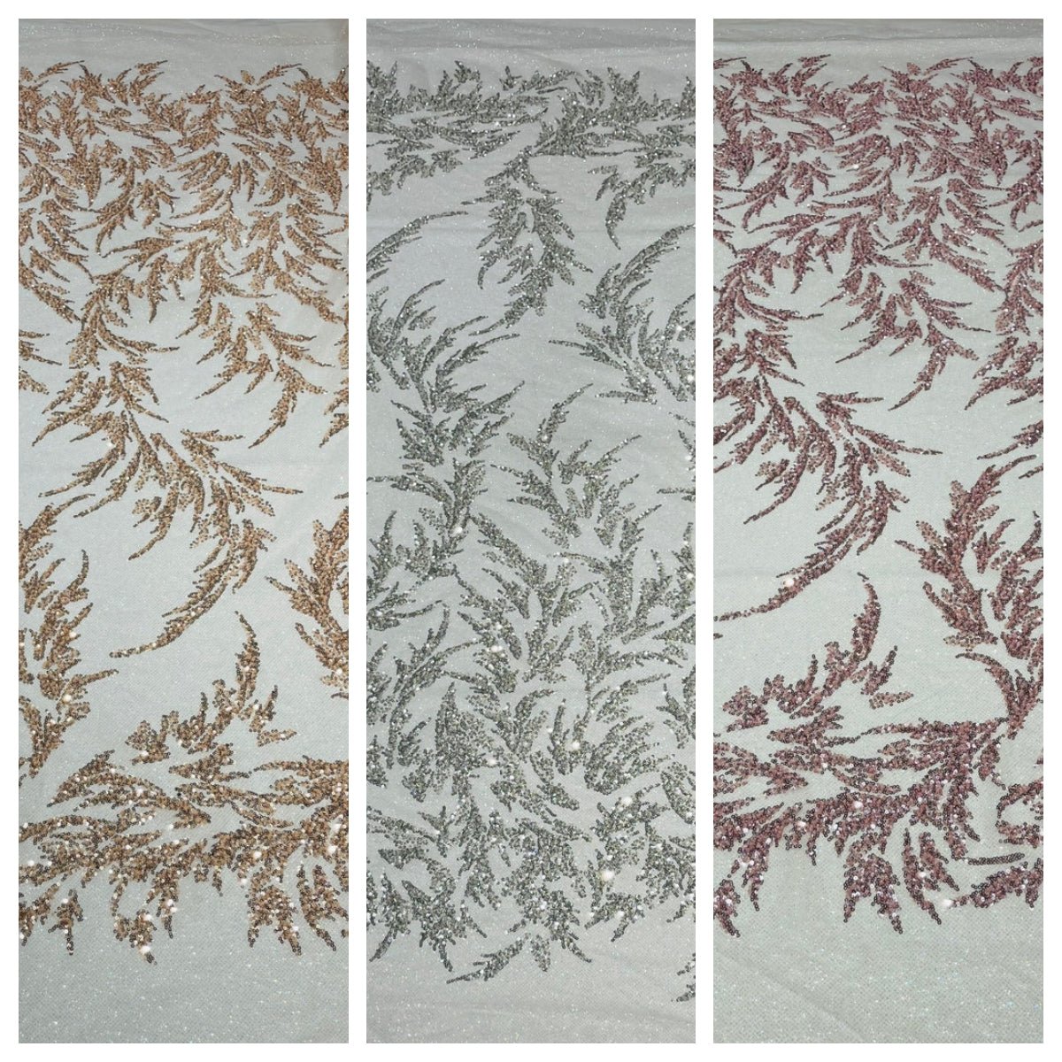 FASHION BEADED LACE ON GLITTER MESH FABRIC (By The Yard) - New Creations Fabric & Foam Inc