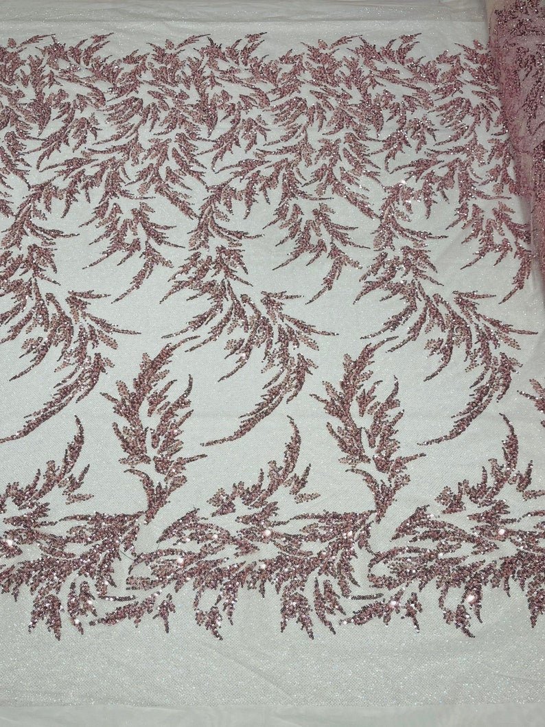 FASHION BEADED LACE ON GLITTER MESH FABRIC (By The Yard) - New Creations Fabric & Foam Inc