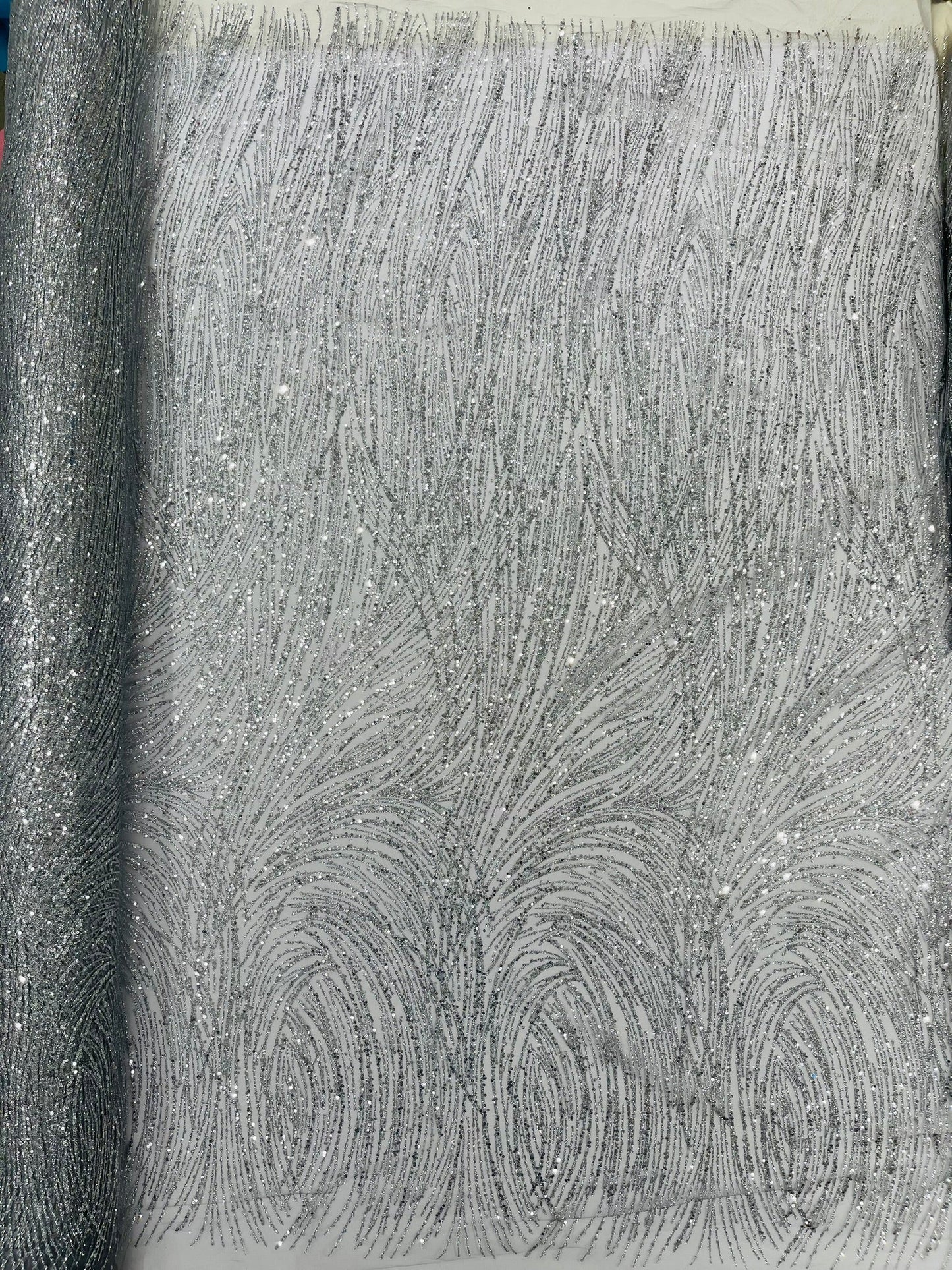 Fashion Glitter Design On A Mesh Lace Fabric| New Creations Fabric & Foam Inc. - New Creations Fabric & Foam Inc