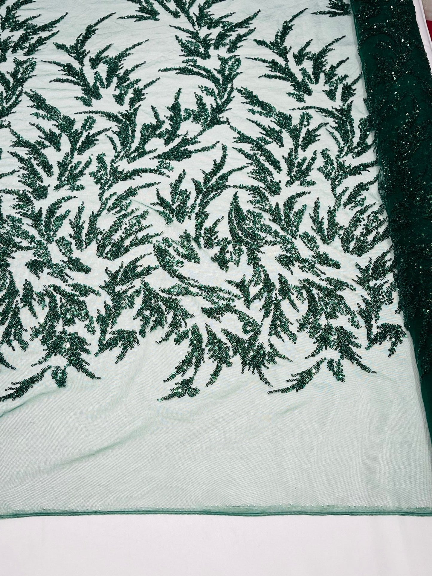 FASHION VINE BEADED LACE ON A MESH FABRIC (By The Yard) - New Creations Fabric & Foam Inc