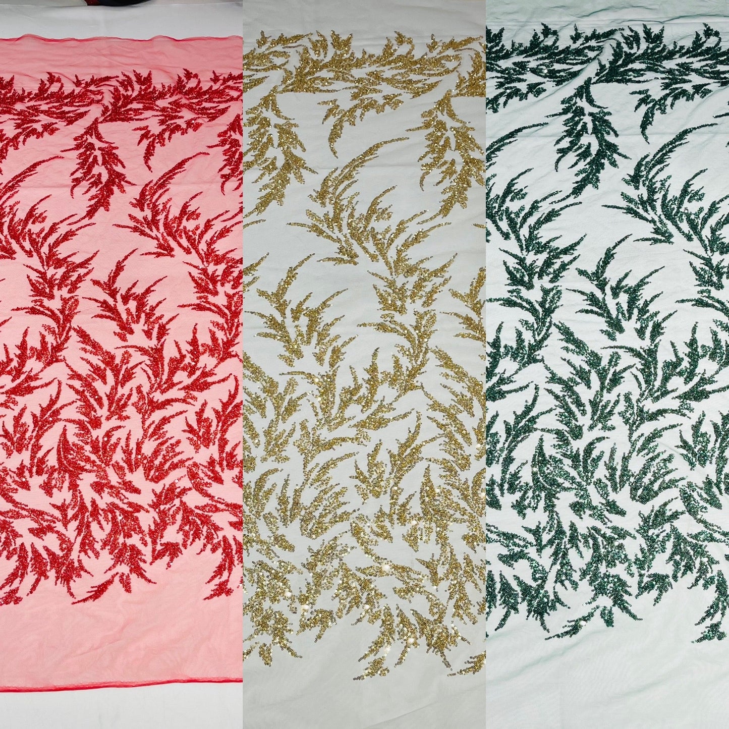 FASHION VINE BEADED LACE ON A MESH FABRIC (By The Yard) - New Creations Fabric & Foam Inc