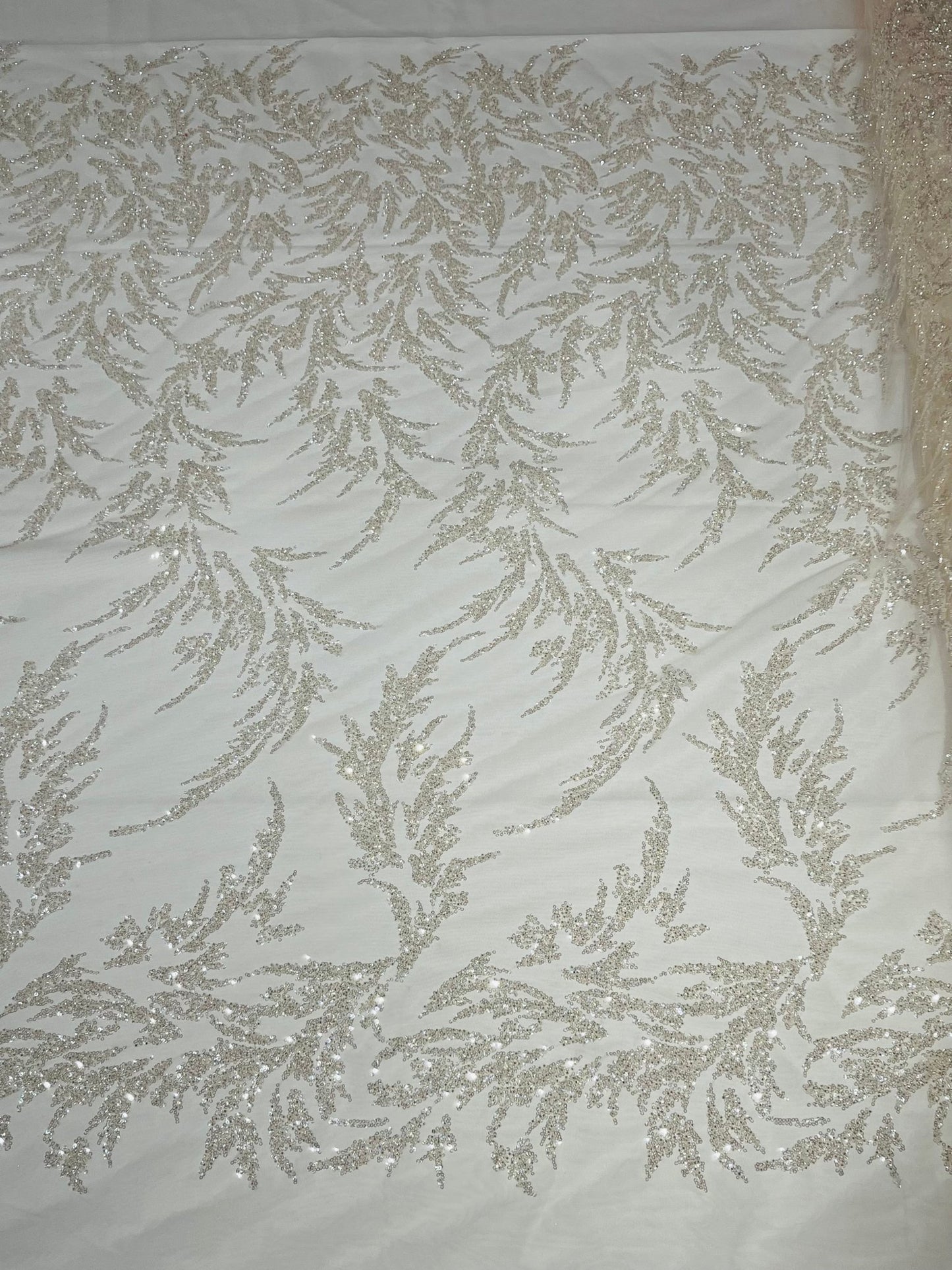 FASHION VINE BEADED LACE ON A MESH FABRIC (By The Yard) - New Creations Fabric & Foam Inc