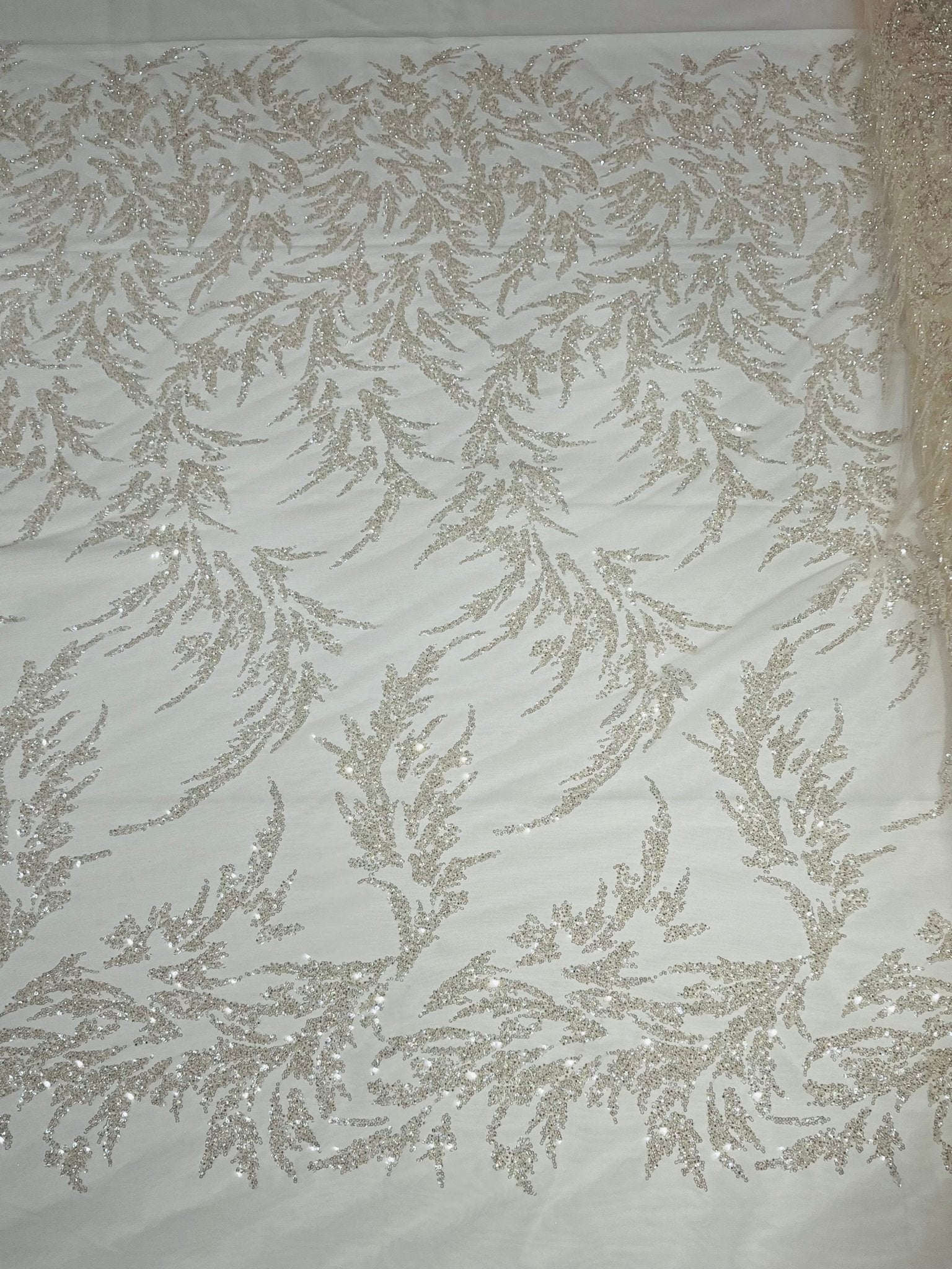 FASHION VINE BEADED LACE ON A MESH FABRIC (By The Yard) - New Creations Fabric & Foam Inc