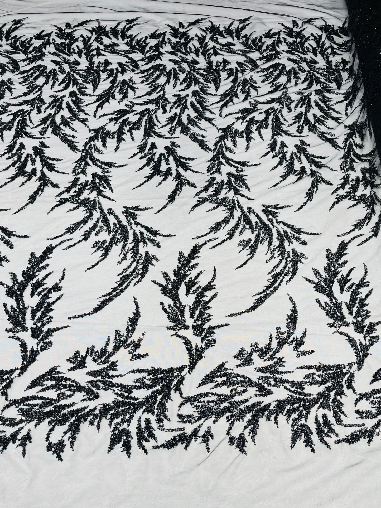 FASHION VINE BEADED LACE ON A MESH FABRIC (By The Yard) - New Creations Fabric & Foam Inc