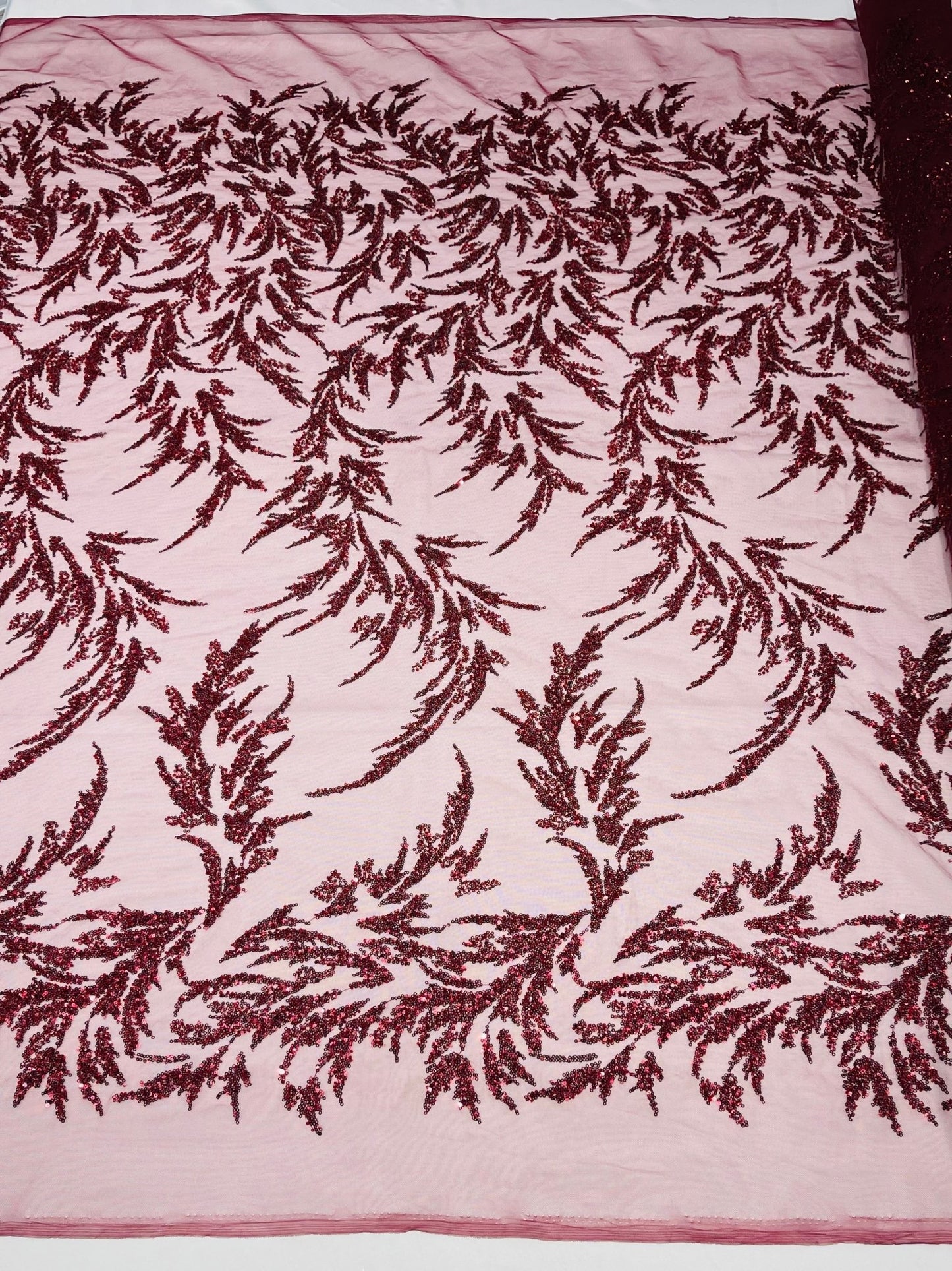 FASHION VINE BEADED LACE ON A MESH FABRIC (By The Yard) - New Creations Fabric & Foam Inc