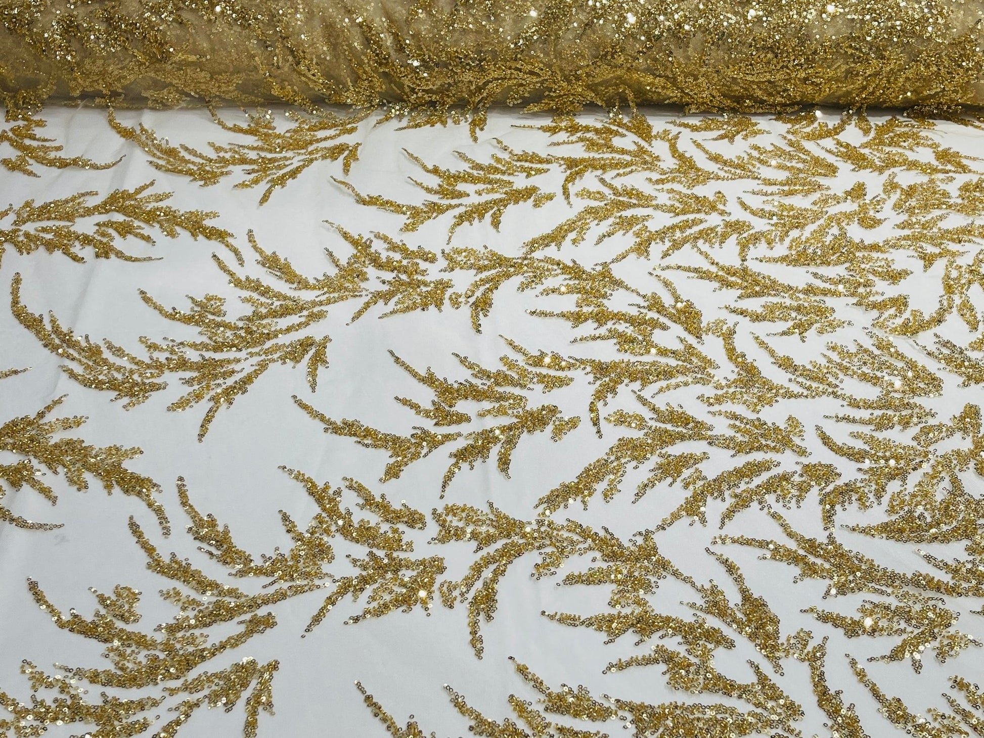 FASHION VINE BEADED LACE ON A MESH FABRIC (By The Yard) - New Creations Fabric & Foam Inc