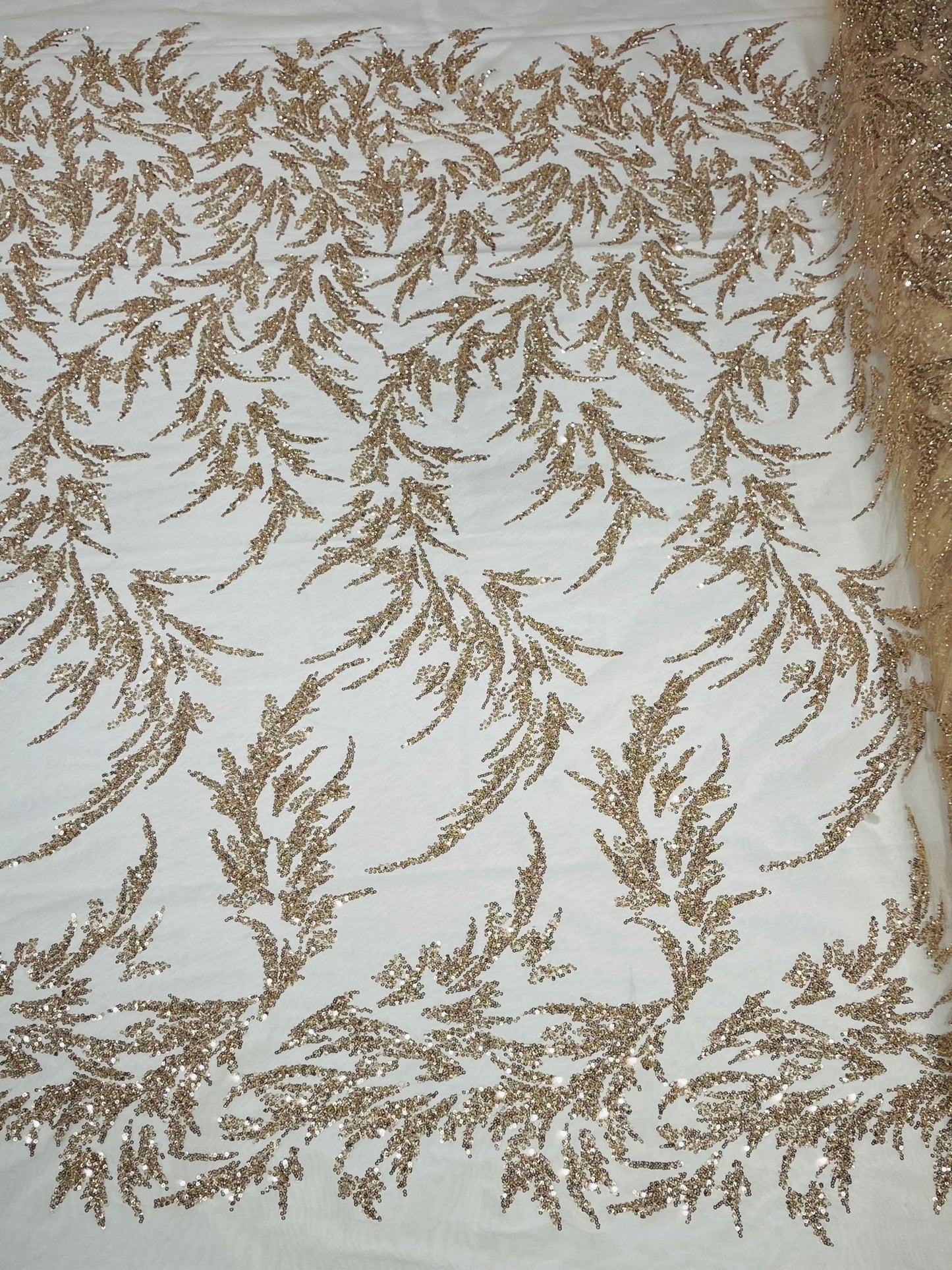 FASHION VINE BEADED LACE ON A MESH FABRIC (By The Yard) - New Creations Fabric & Foam Inc