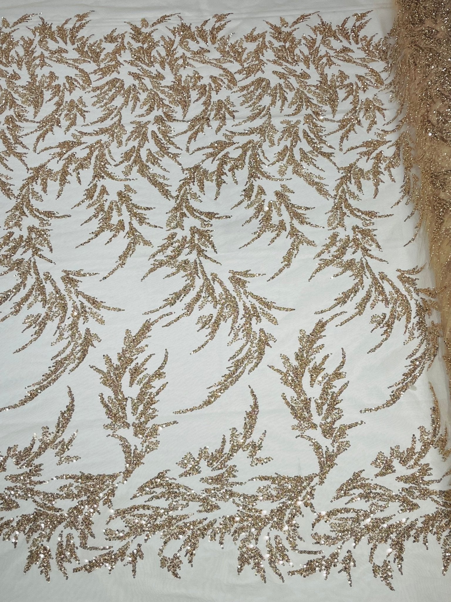 FASHION VINE BEADED LACE ON A MESH FABRIC (By The Yard) - New Creations Fabric & Foam Inc