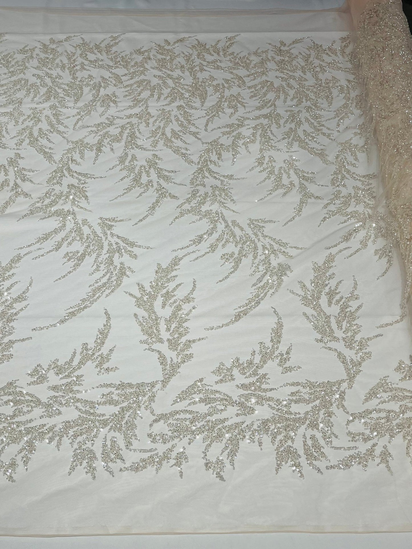 FASHION VINE BEADED LACE ON A MESH FABRIC (By The Yard) - New Creations Fabric & Foam Inc