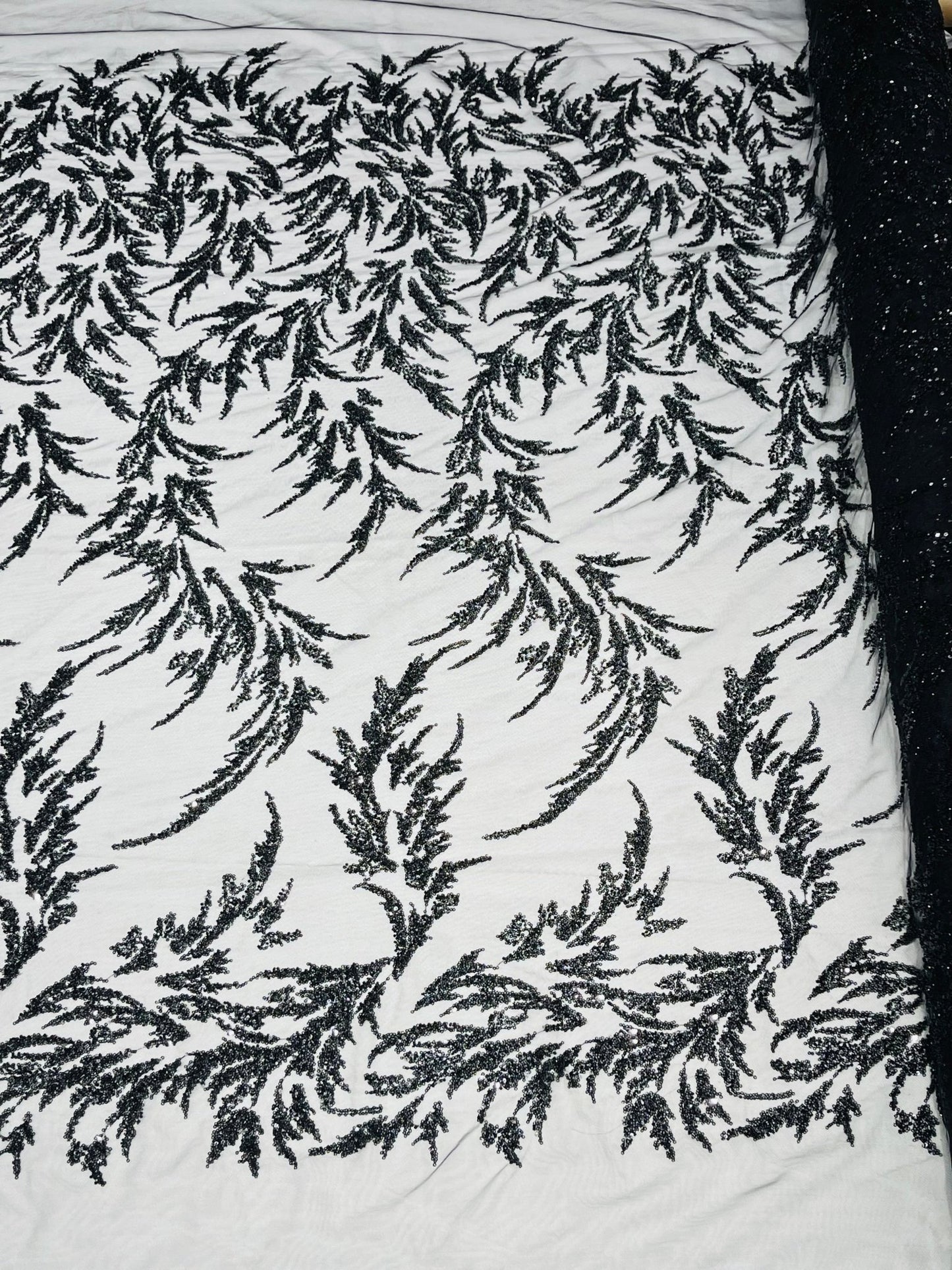 FASHION VINE BEADED LACE ON A MESH FABRIC (By The Yard) - New Creations Fabric & Foam Inc