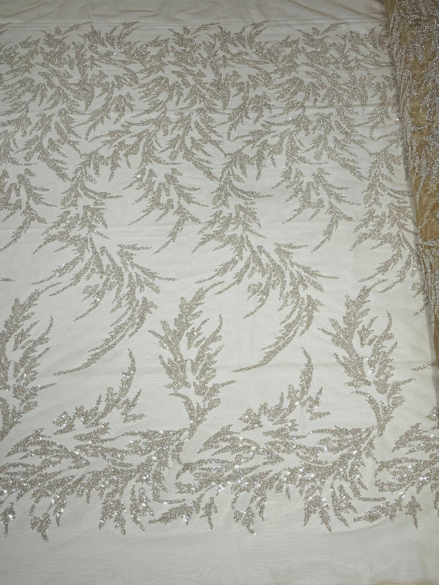 FASHION VINE BEADED LACE ON A MESH FABRIC (By The Yard) - New Creations Fabric & Foam Inc