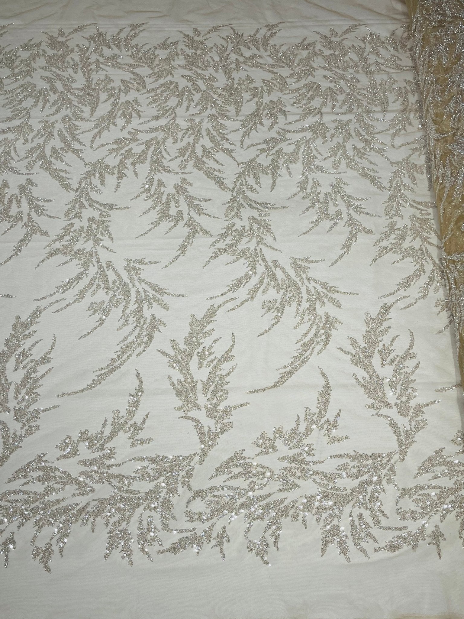 FASHION VINE BEADED LACE ON A MESH FABRIC (By The Yard) - New Creations Fabric & Foam Inc