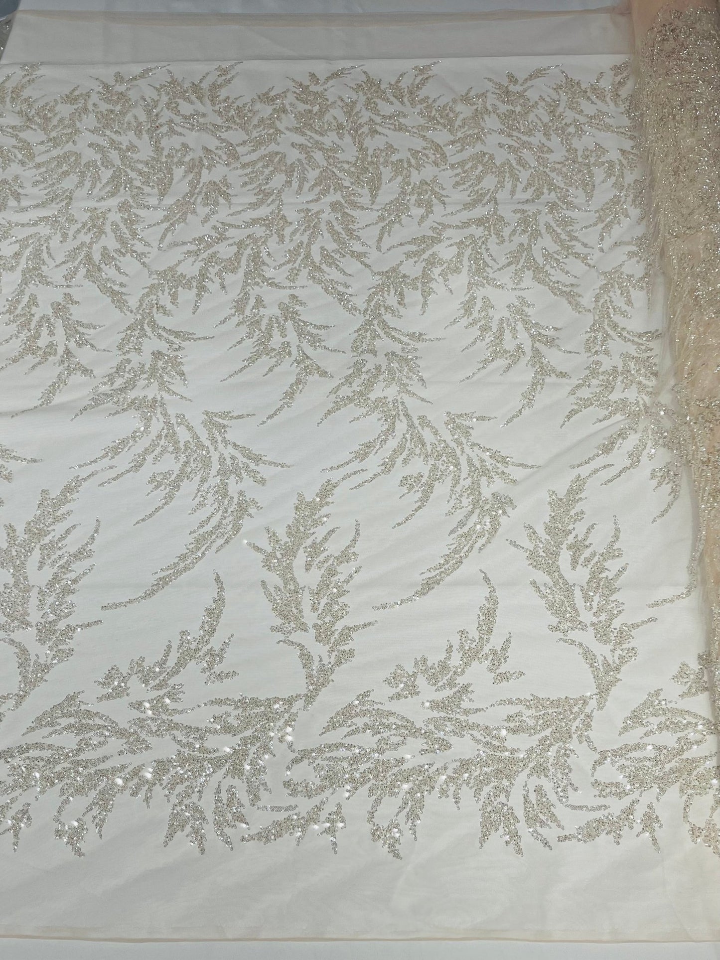 FASHION VINE BEADED LACE ON A MESH FABRIC (By The Yard) - New Creations Fabric & Foam Inc