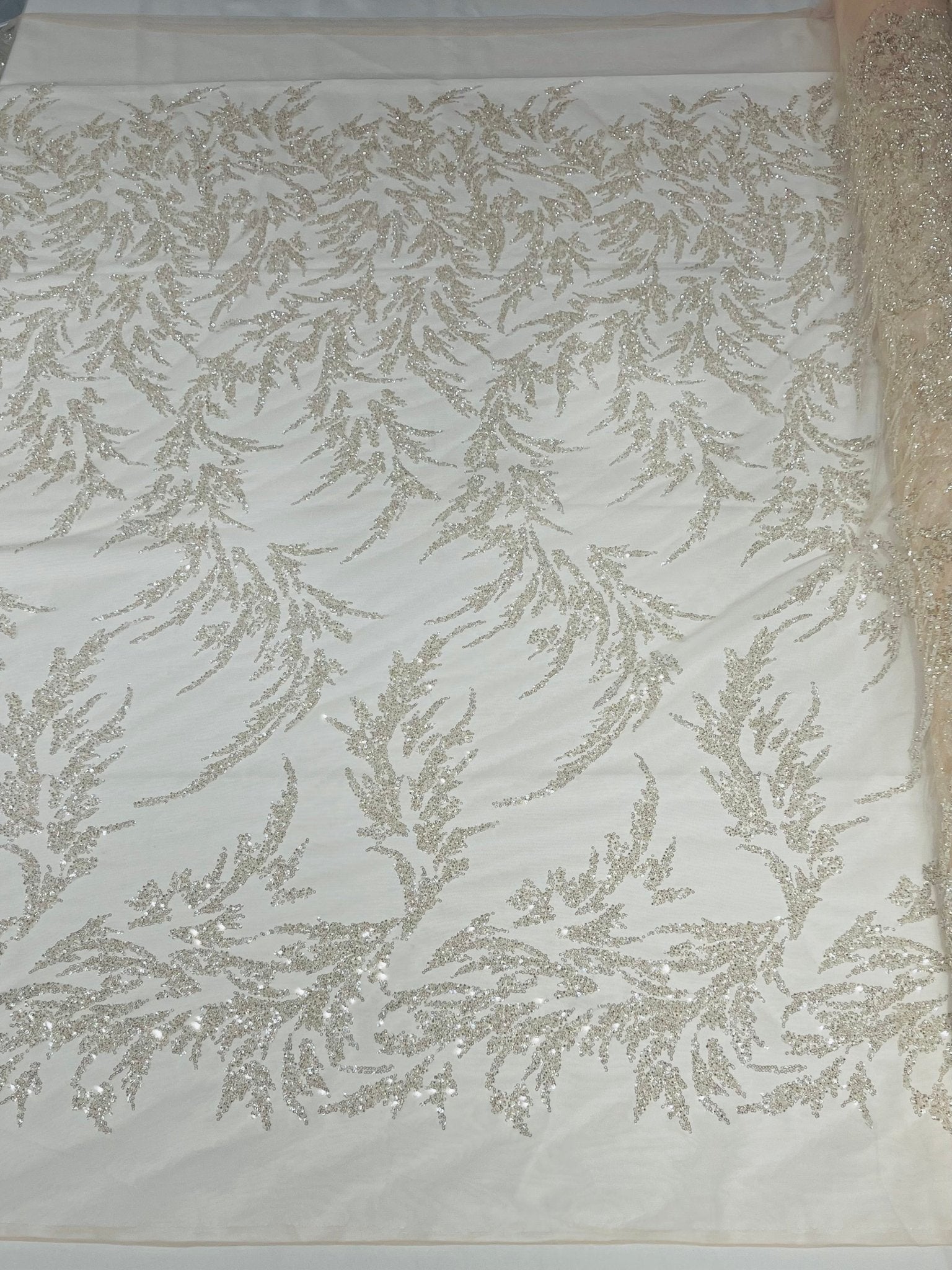 FASHION VINE BEADED LACE ON A MESH FABRIC (By The Yard) - New Creations Fabric & Foam Inc