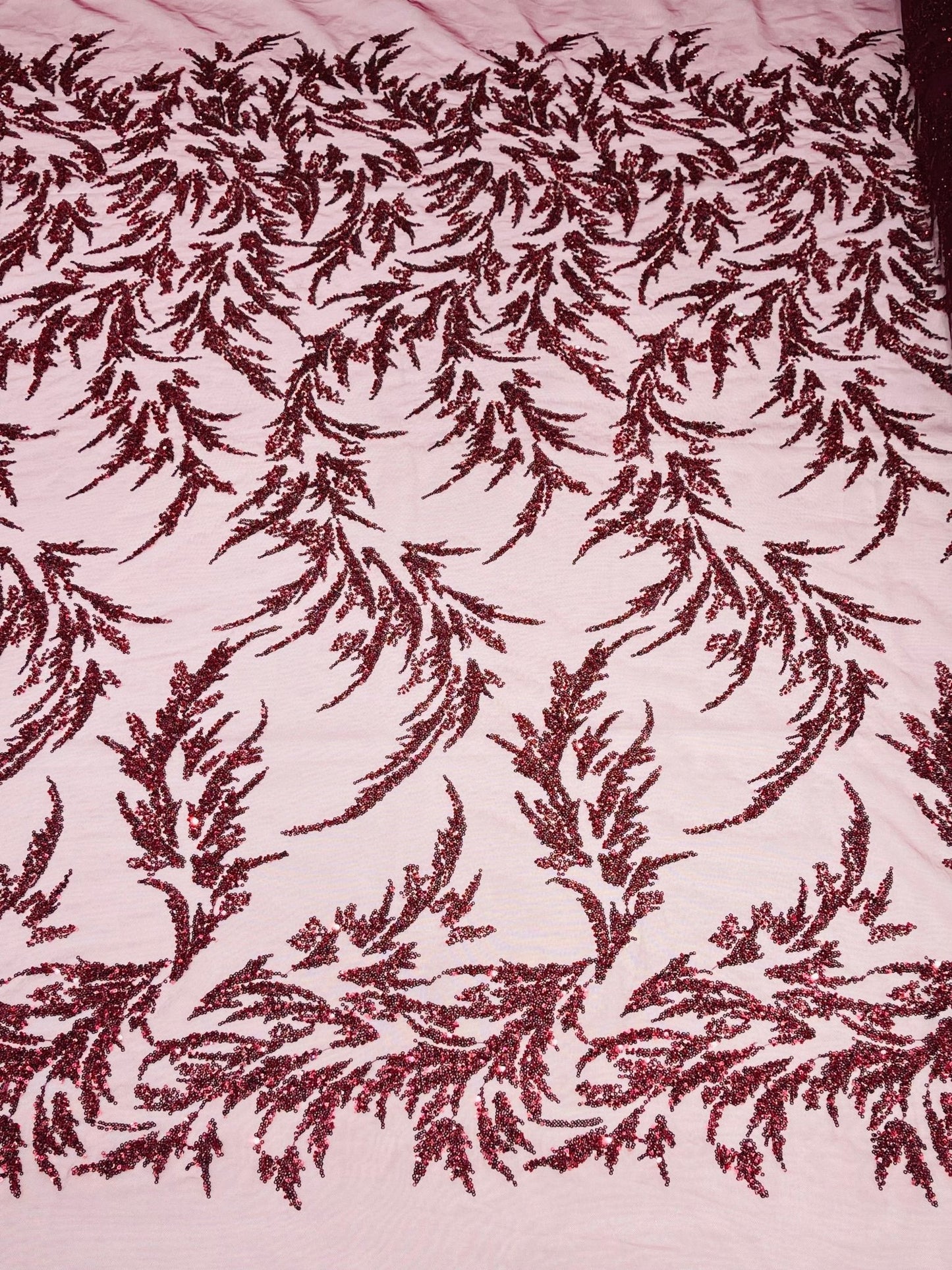 FASHION VINE BEADED LACE ON A MESH FABRIC (By The Yard) - New Creations Fabric & Foam Inc