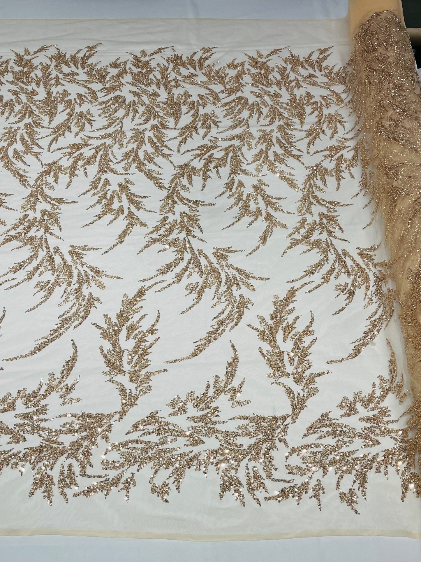 FASHION VINE BEADED LACE ON A MESH FABRIC (By The Yard) - New Creations Fabric & Foam Inc