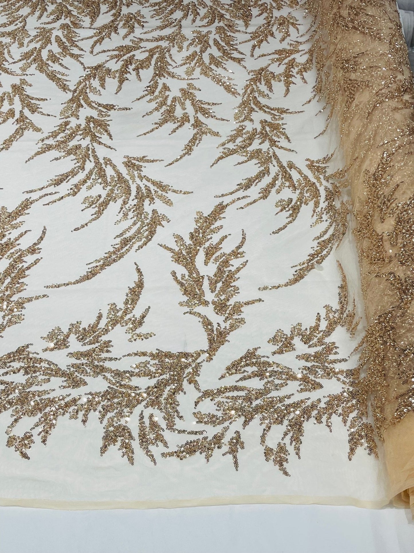 FASHION VINE BEADED LACE ON A MESH FABRIC (By The Yard) - New Creations Fabric & Foam Inc