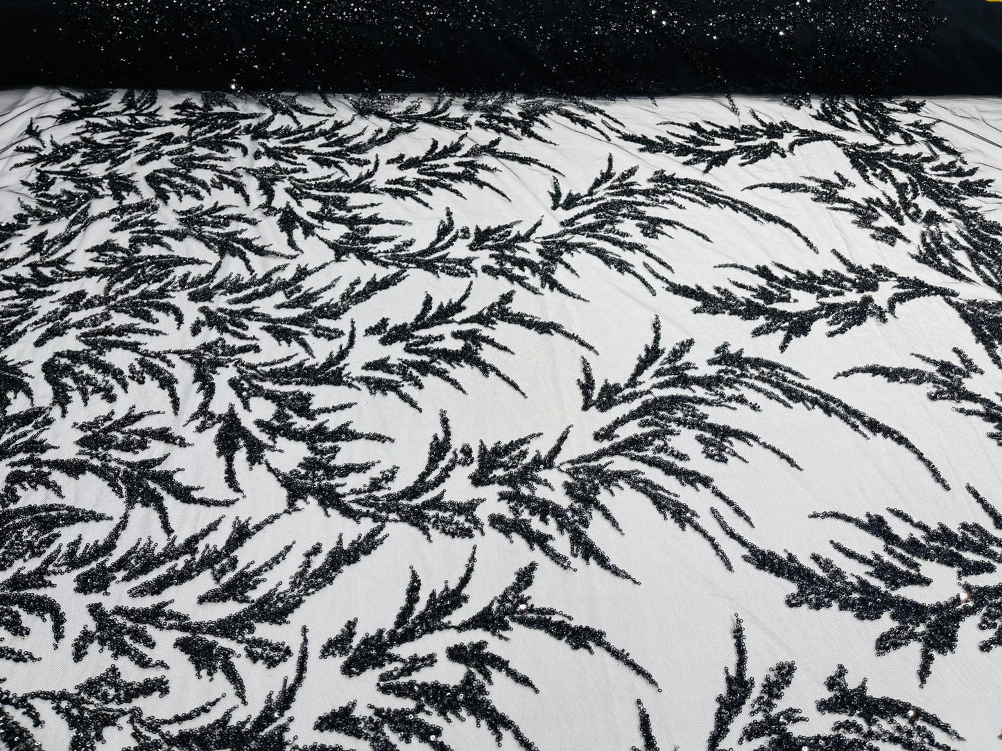 FASHION VINE BEADED LACE ON A MESH FABRIC (By The Yard) - New Creations Fabric & Foam Inc