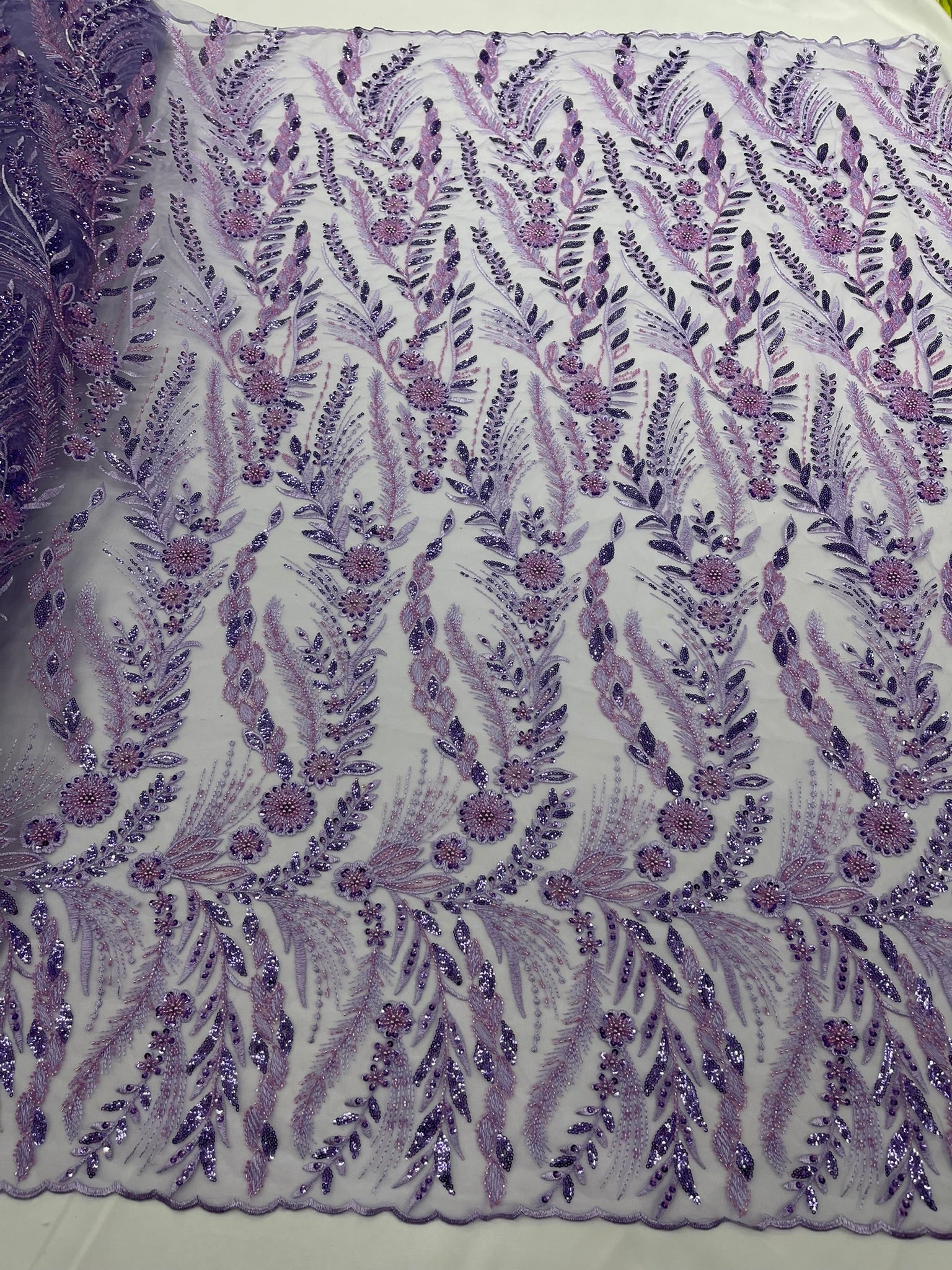 Feather and Vine Beaded Lace Fabric 54” Wide| New Creations Fabric & Foam Inc. - New Creations Fabric & Foam Inc