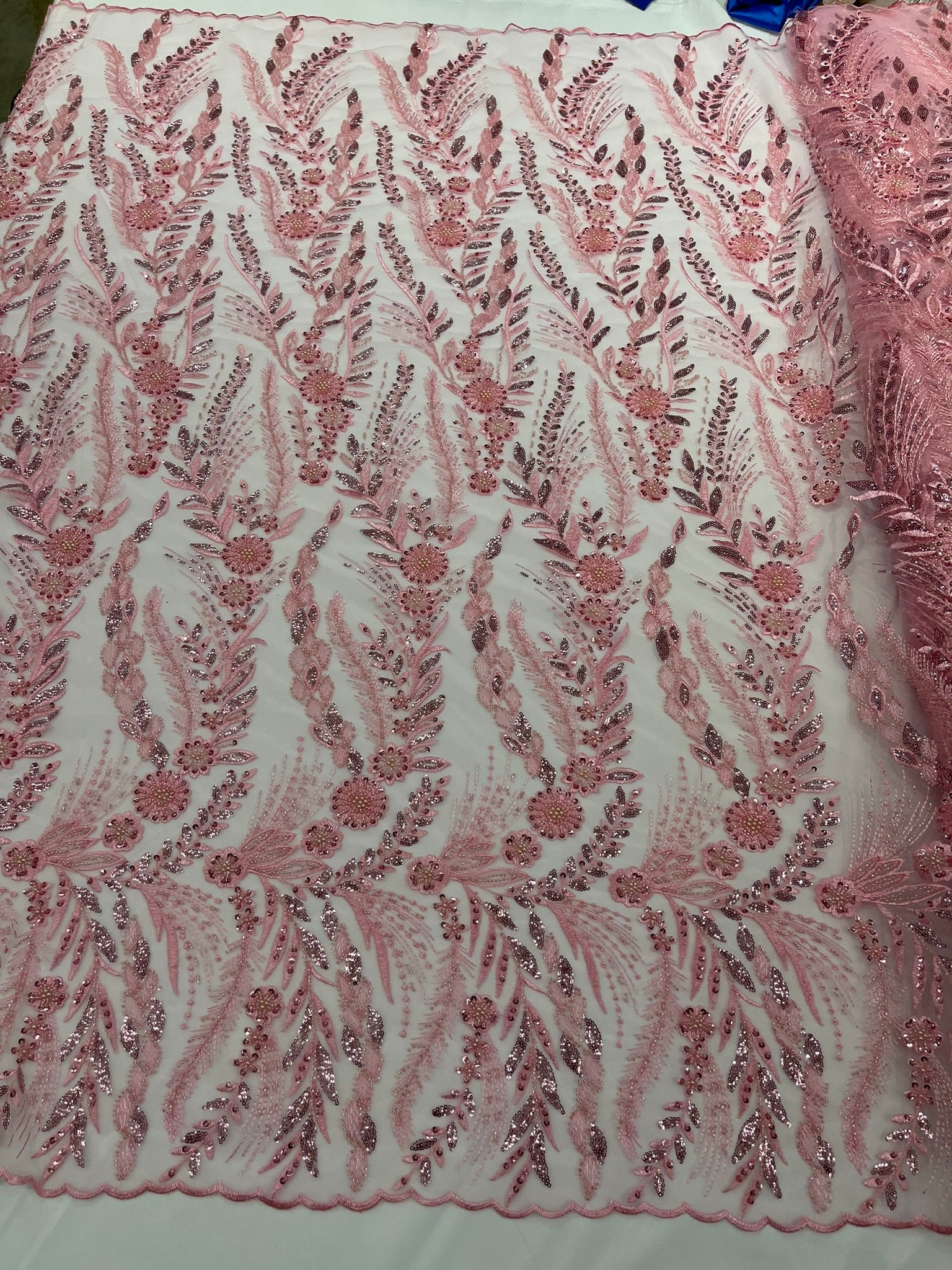 Feather and Vine Beaded Lace Fabric 54” Wide| New Creations Fabric & Foam Inc. - New Creations Fabric & Foam Inc
