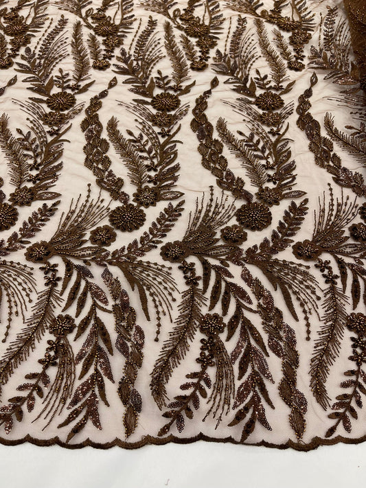 Feather and Vine Beaded Lace Fabric 54” Wide| New Creations Fabric & Foam Inc. - New Creations Fabric & Foam Inc