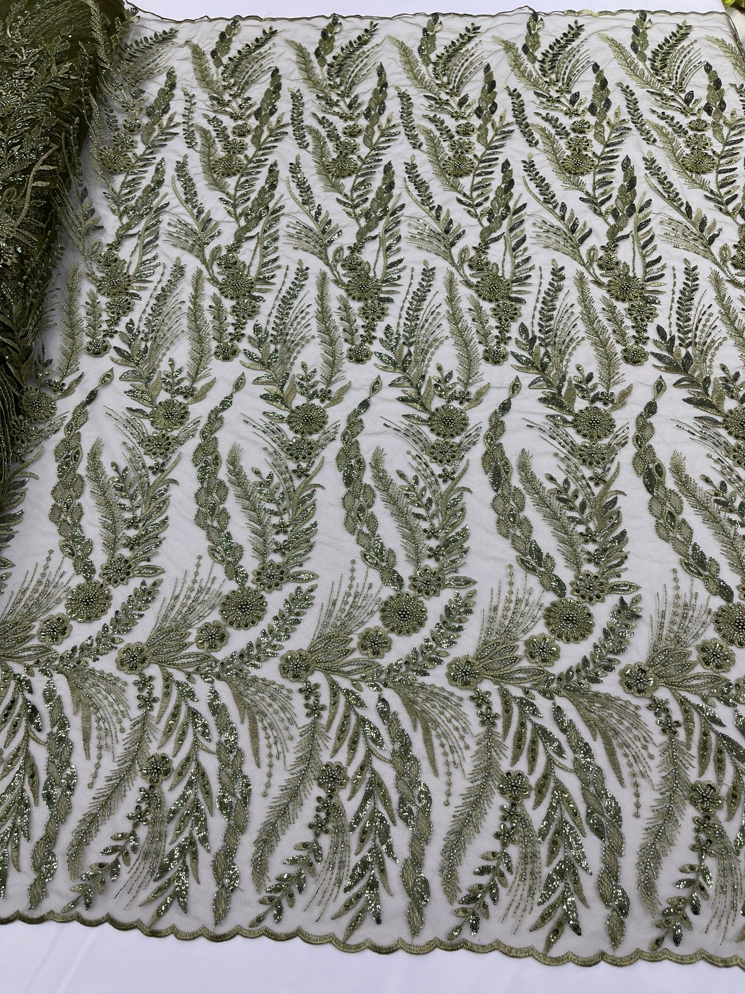 Feather and Vine Beaded Lace Fabric 54” Wide| New Creations Fabric & Foam Inc. - New Creations Fabric & Foam Inc