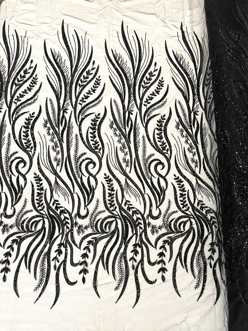 FEATHER BEADED LACE ON MESH FABRIC (By The Yard) - New Creations Fabric & Foam Inc