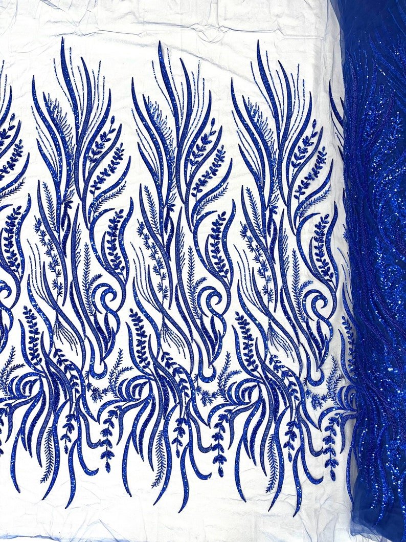 FEATHER BEADED LACE ON MESH FABRIC (By The Yard) - New Creations Fabric & Foam Inc