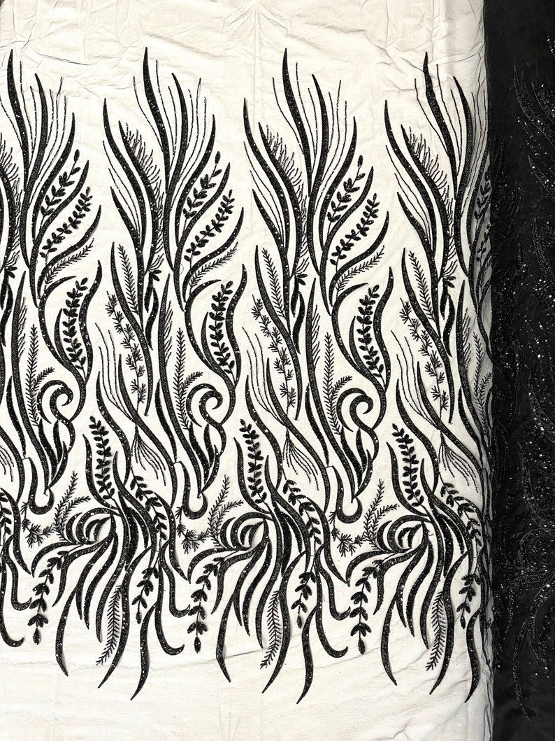 FEATHER BEADED LACE ON MESH FABRIC (By The Yard) - New Creations Fabric & Foam Inc