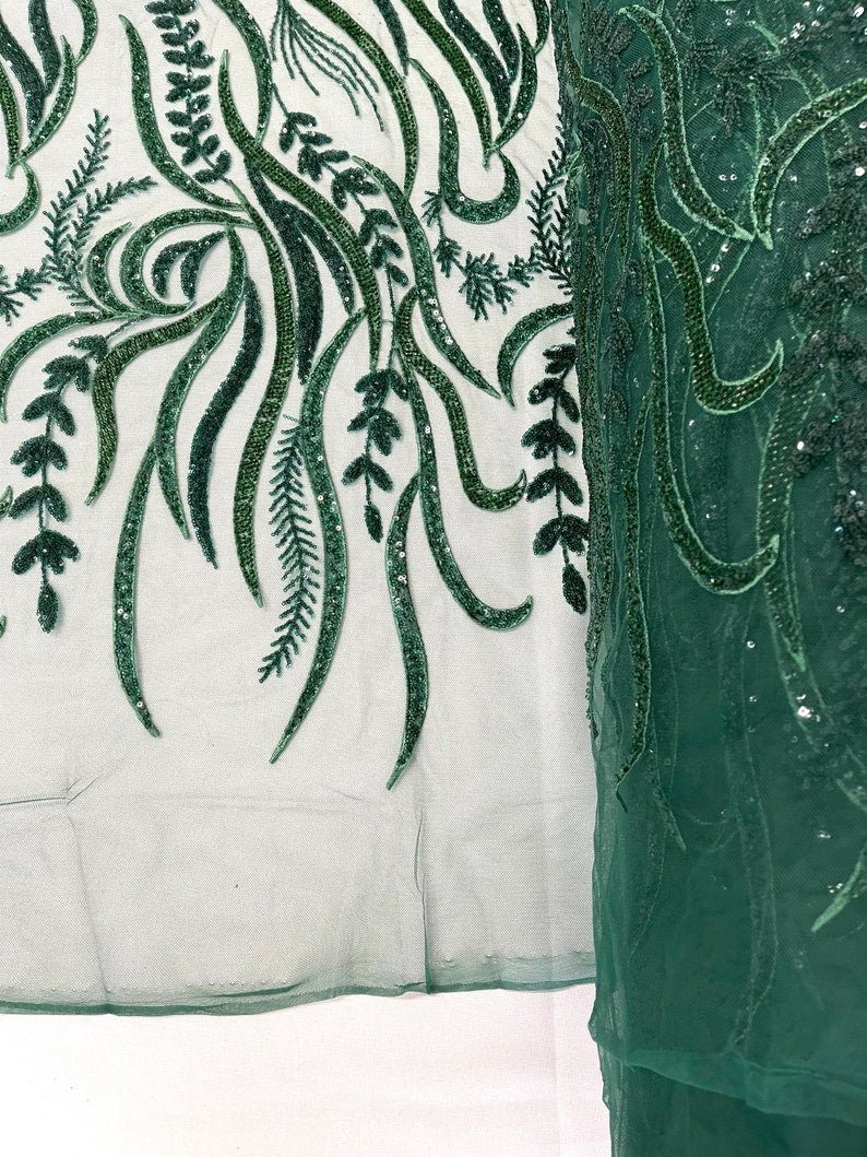 FEATHER BEADED LACE ON MESH FABRIC (By The Yard) - New Creations Fabric & Foam Inc