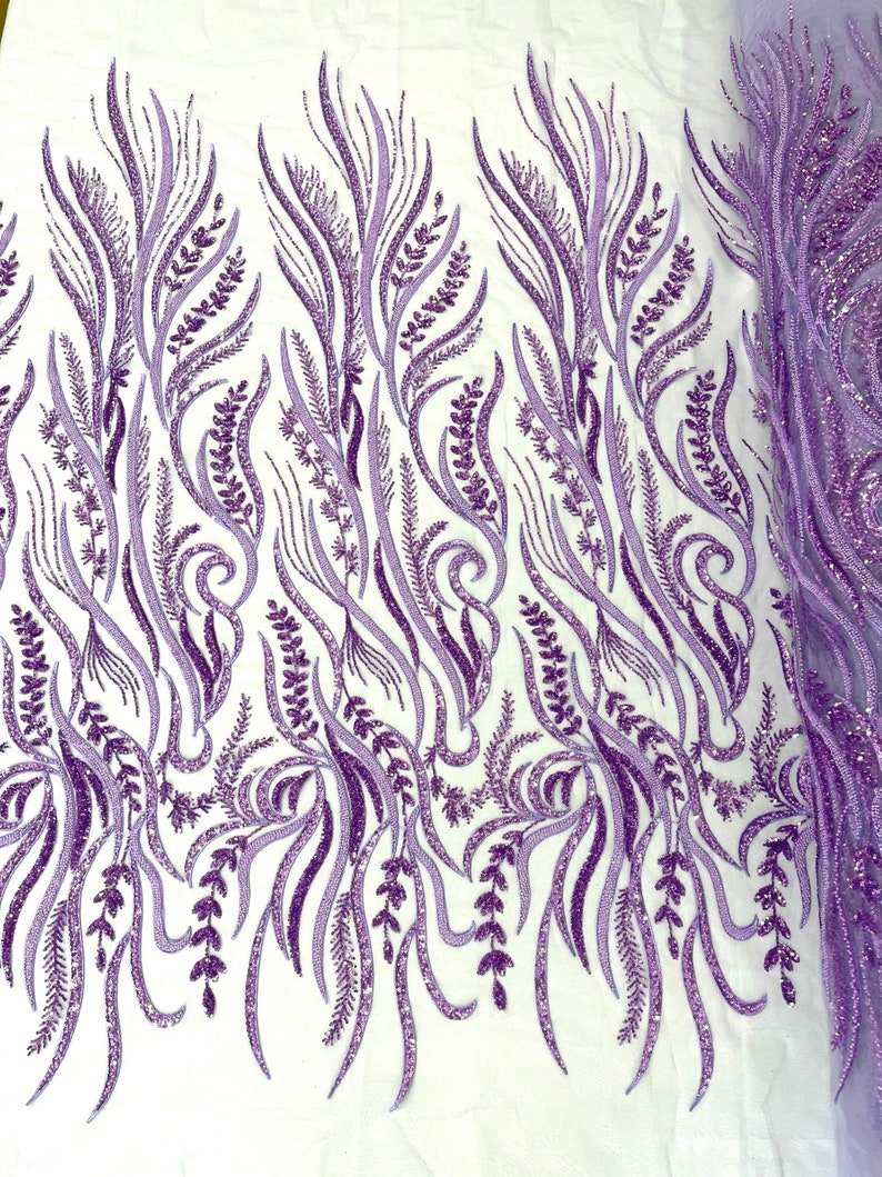 FEATHER BEADED LACE ON MESH FABRIC (By The Yard) - New Creations Fabric & Foam Inc