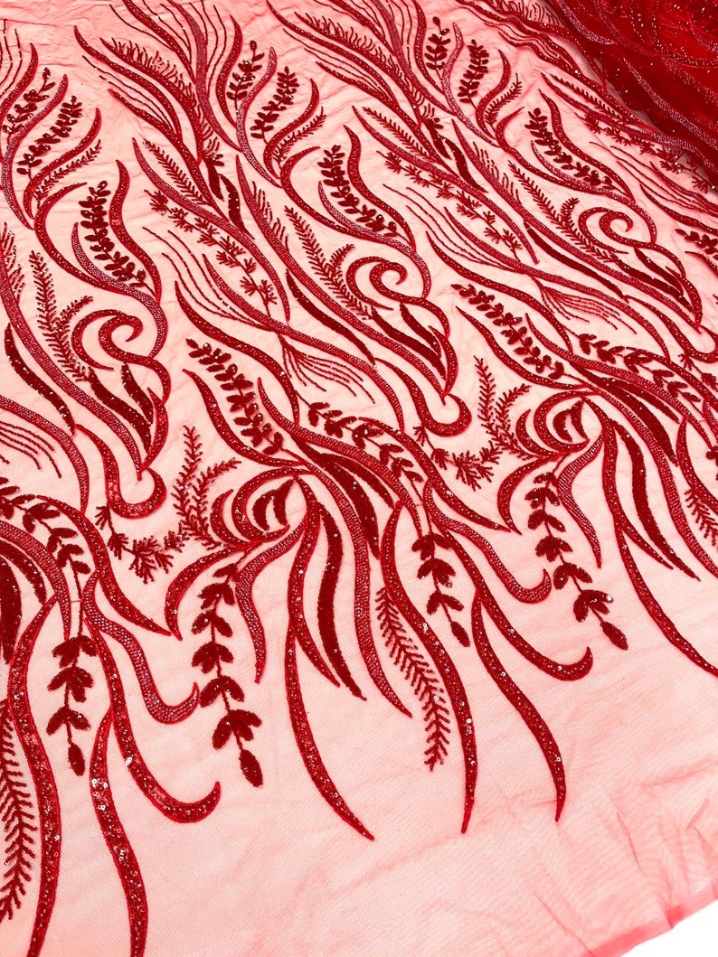 FEATHER BEADED LACE ON MESH FABRIC (By The Yard) - New Creations Fabric & Foam Inc