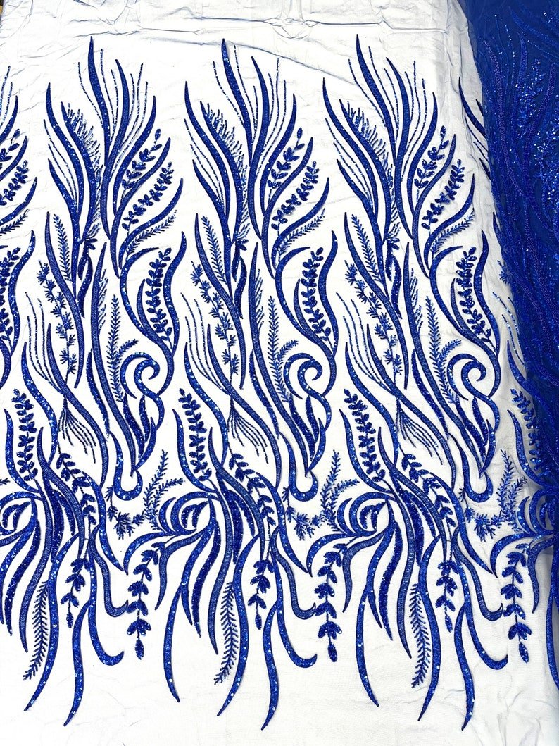 FEATHER BEADED LACE ON MESH FABRIC (By The Yard) - New Creations Fabric & Foam Inc