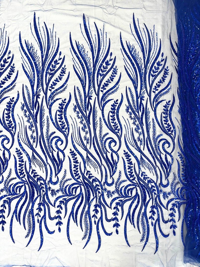 FEATHER BEADED LACE ON MESH FABRIC (By The Yard) - New Creations Fabric & Foam Inc